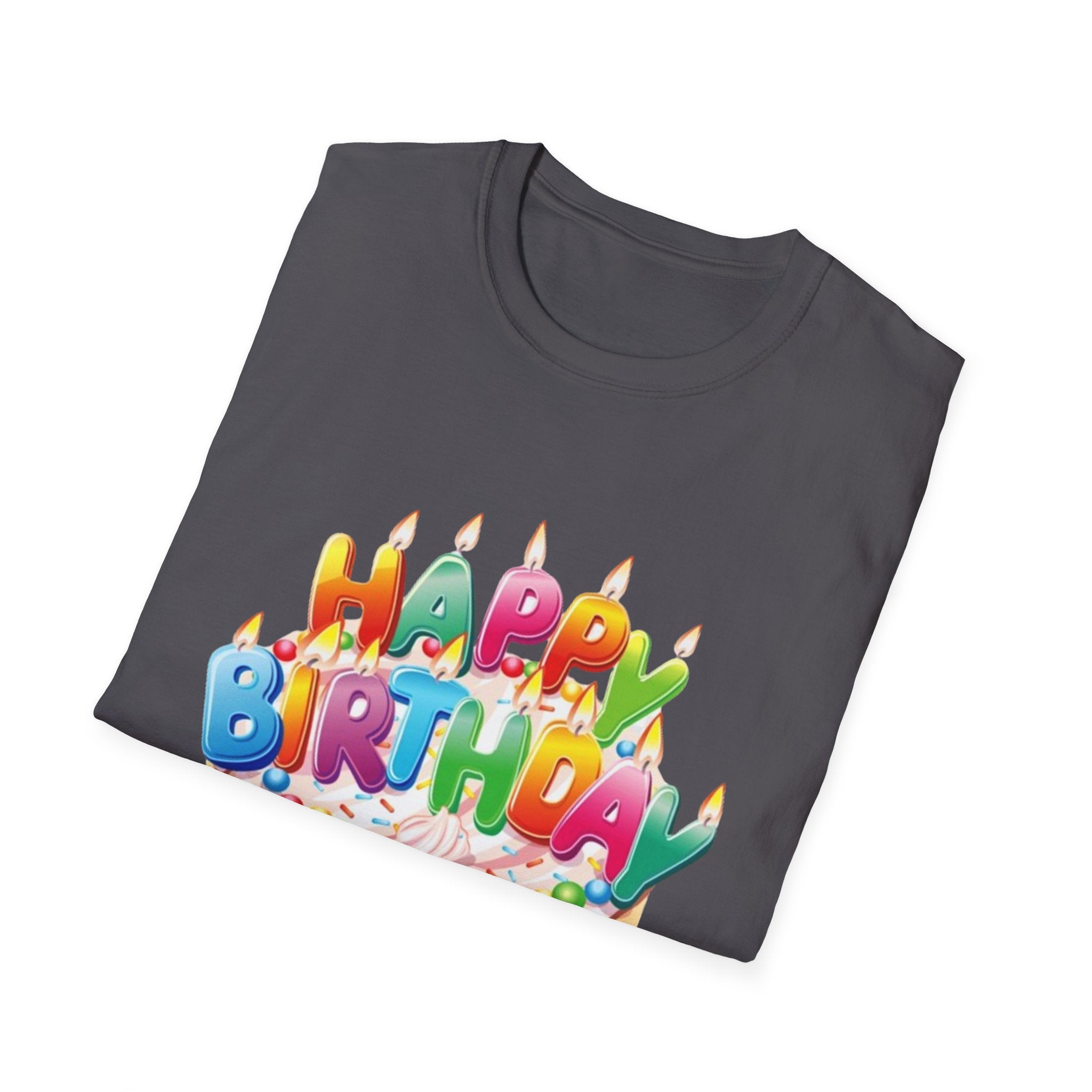 Happy Birthday Cake Unisex Softstyle T-Shirt-Personalize It!
