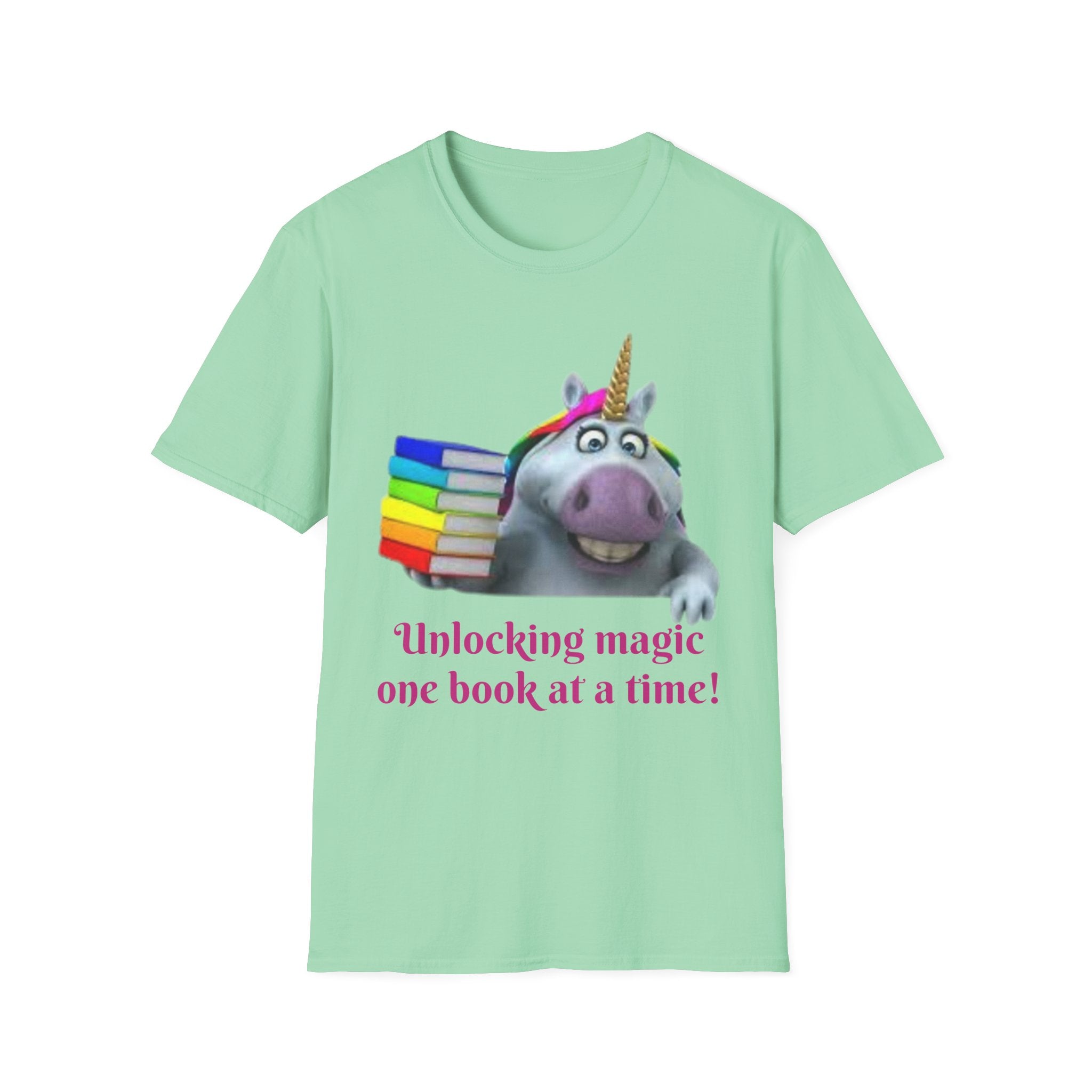 Unlocking Magic, One Book At A Time! Unicorn Unisex Softstyle T-Shirt