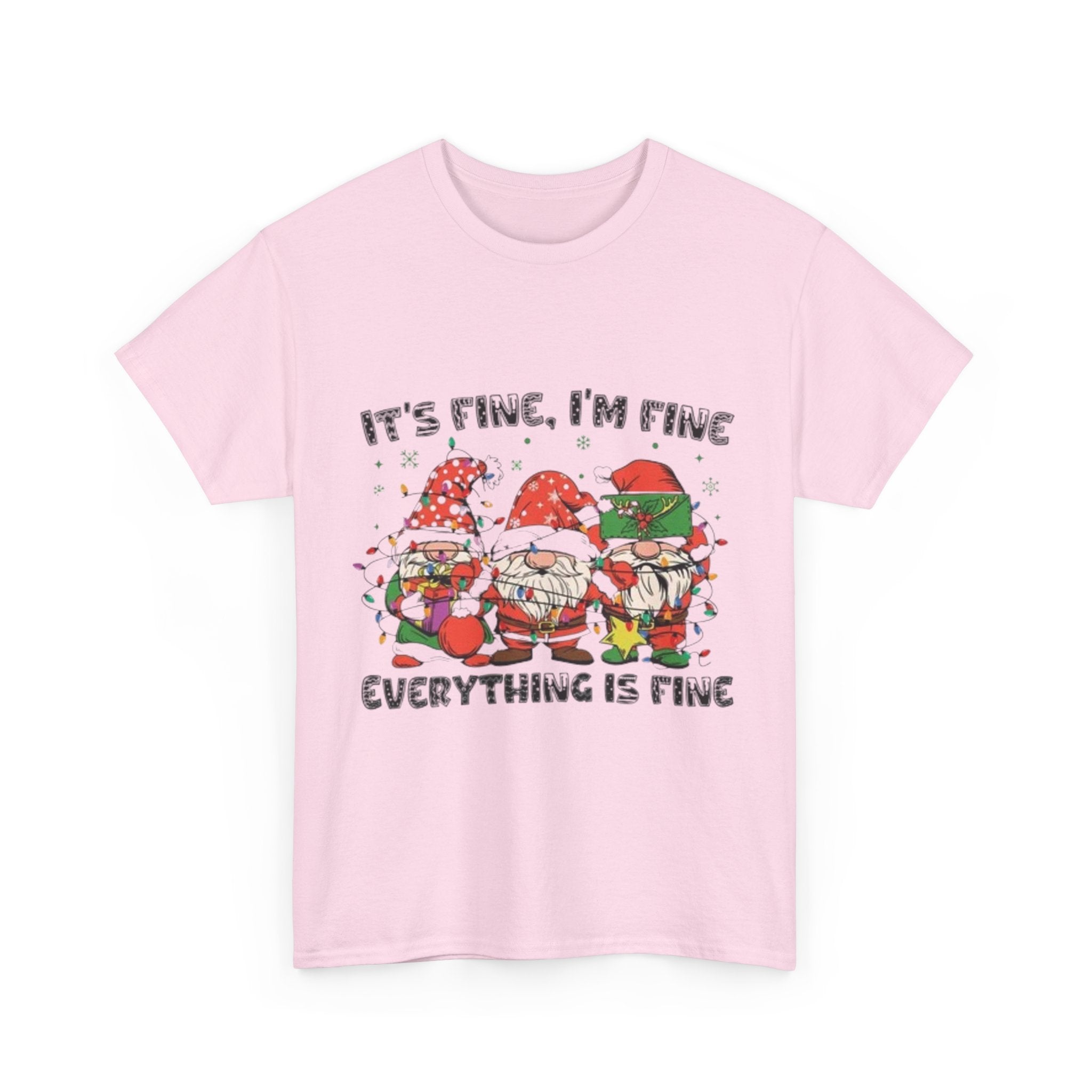 It's Fine, I'm Fine, Everything Is Fine Gnome Christmas Unisex Heavy Cotton T-Shirt