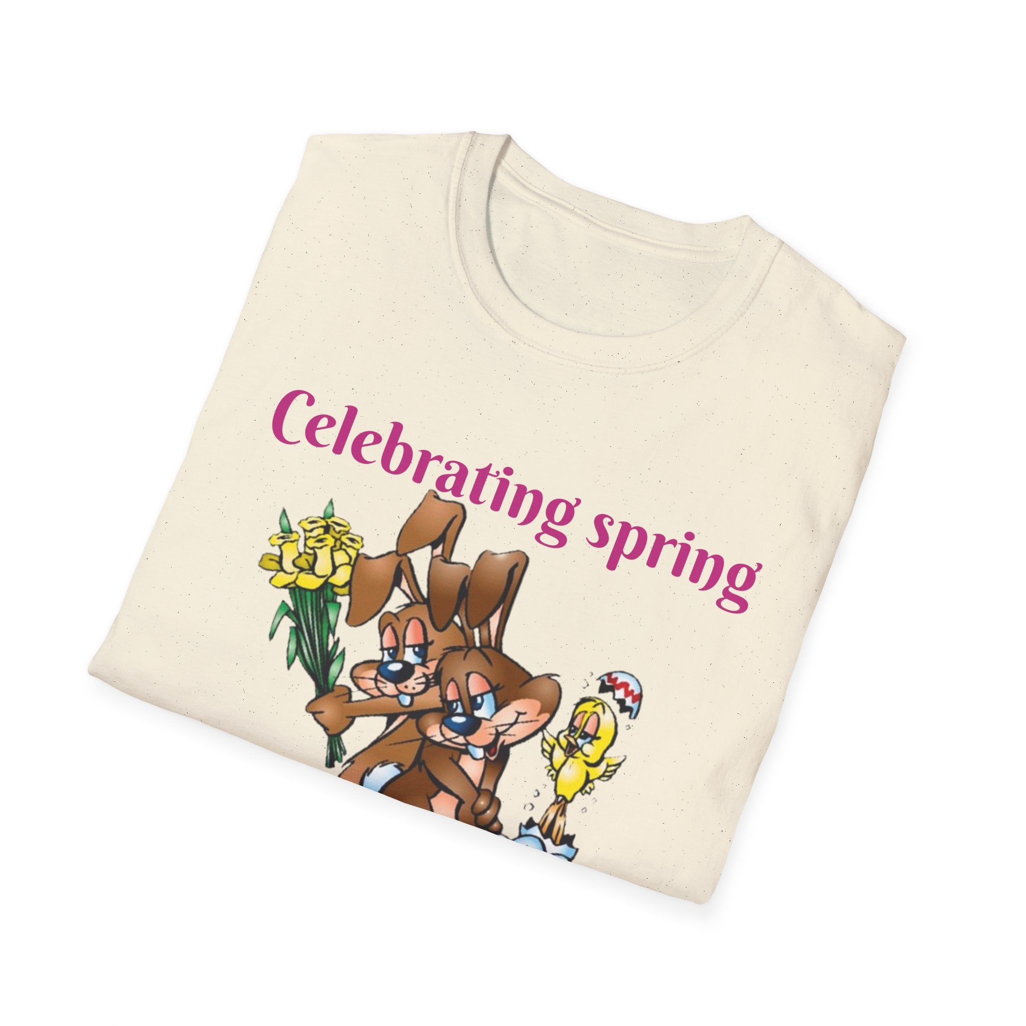 Celebrating Spring With Flowers And Friends Bunny Unisex Softstyle T-Shirt