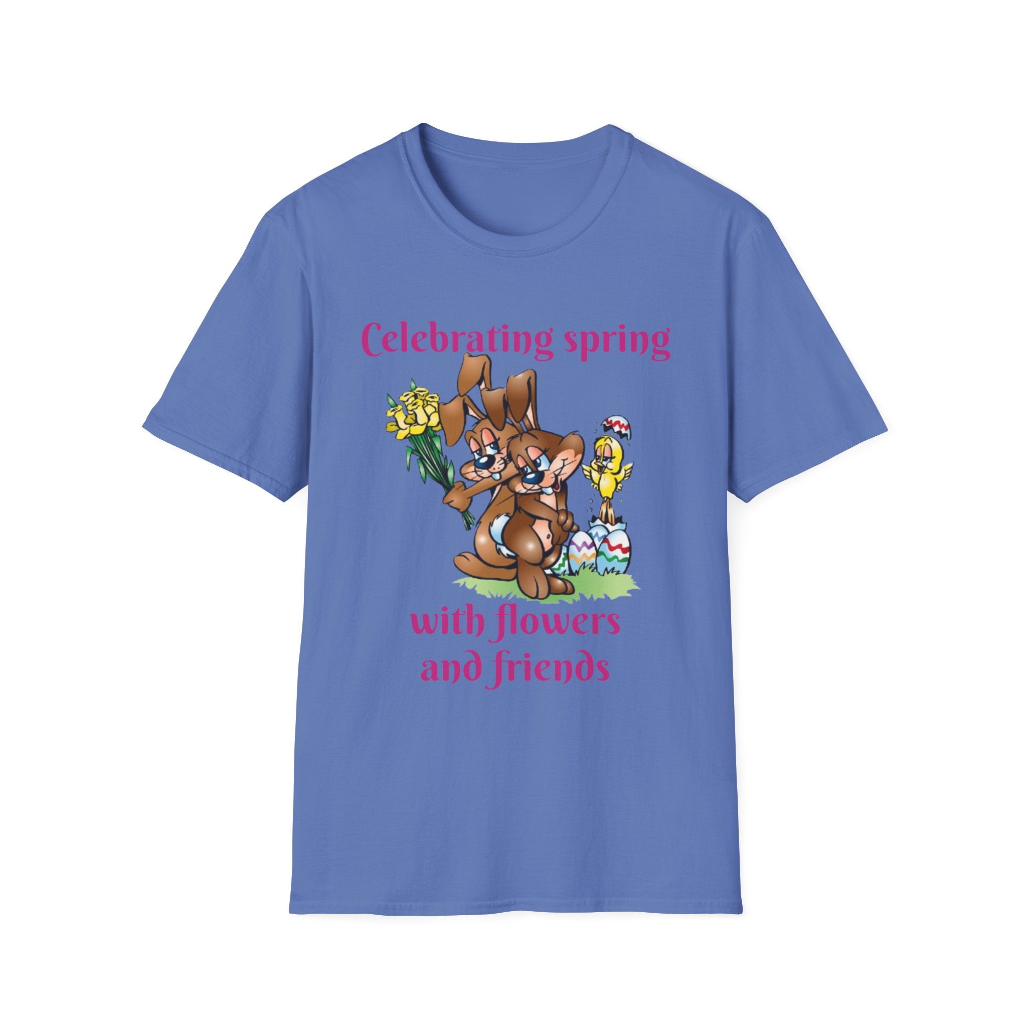 Celebrating Spring With Flowers And Friends Bunny Unisex Softstyle T-Shirt