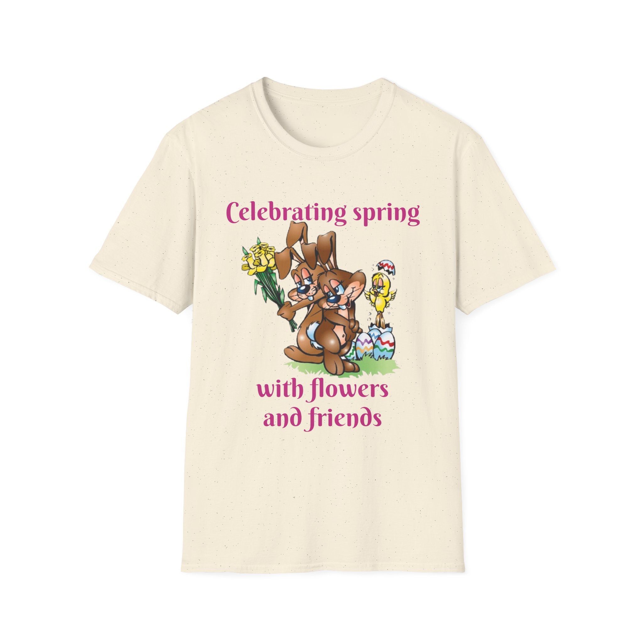 Celebrating Spring With Flowers And Friends Bunny Unisex Softstyle T-Shirt