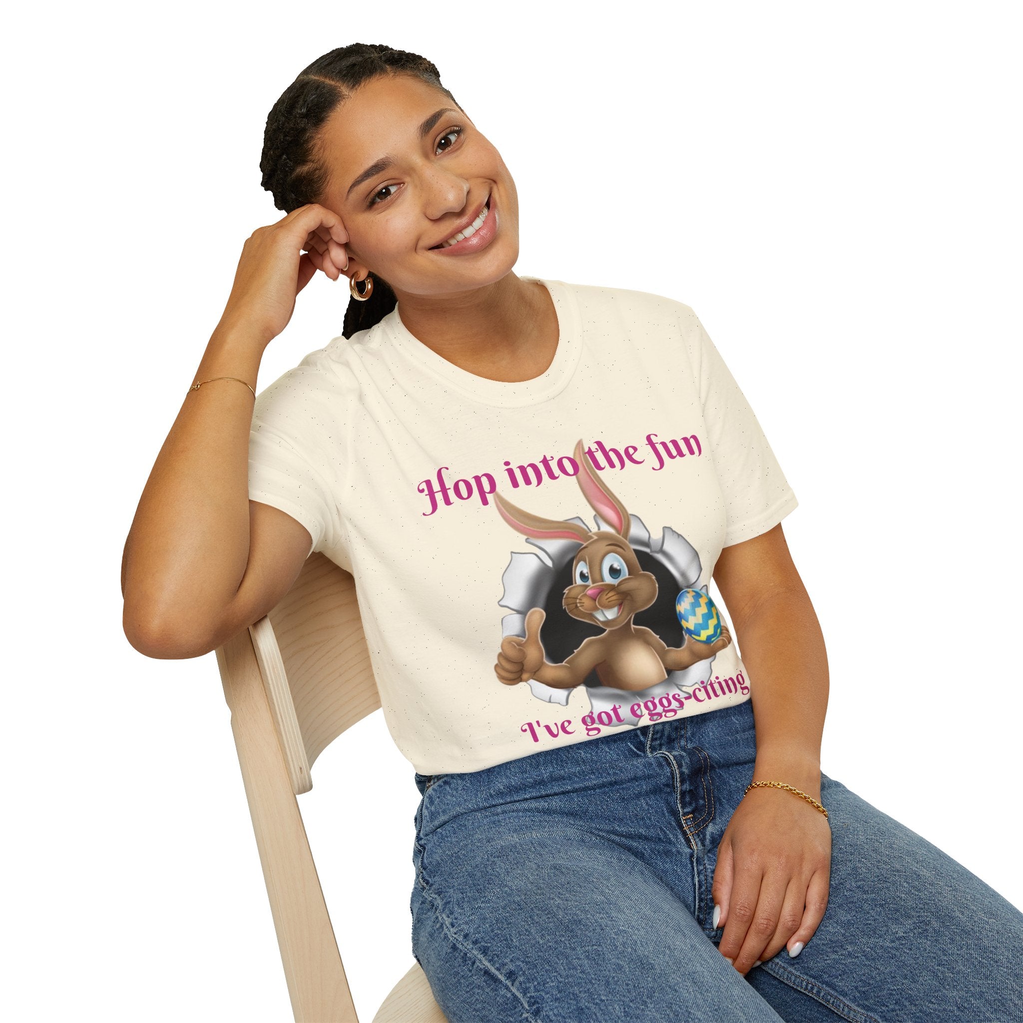 Hop Into The Fun I've Got Eggs-citing Surprises Bunny Unisex Softstyle T-Shirt