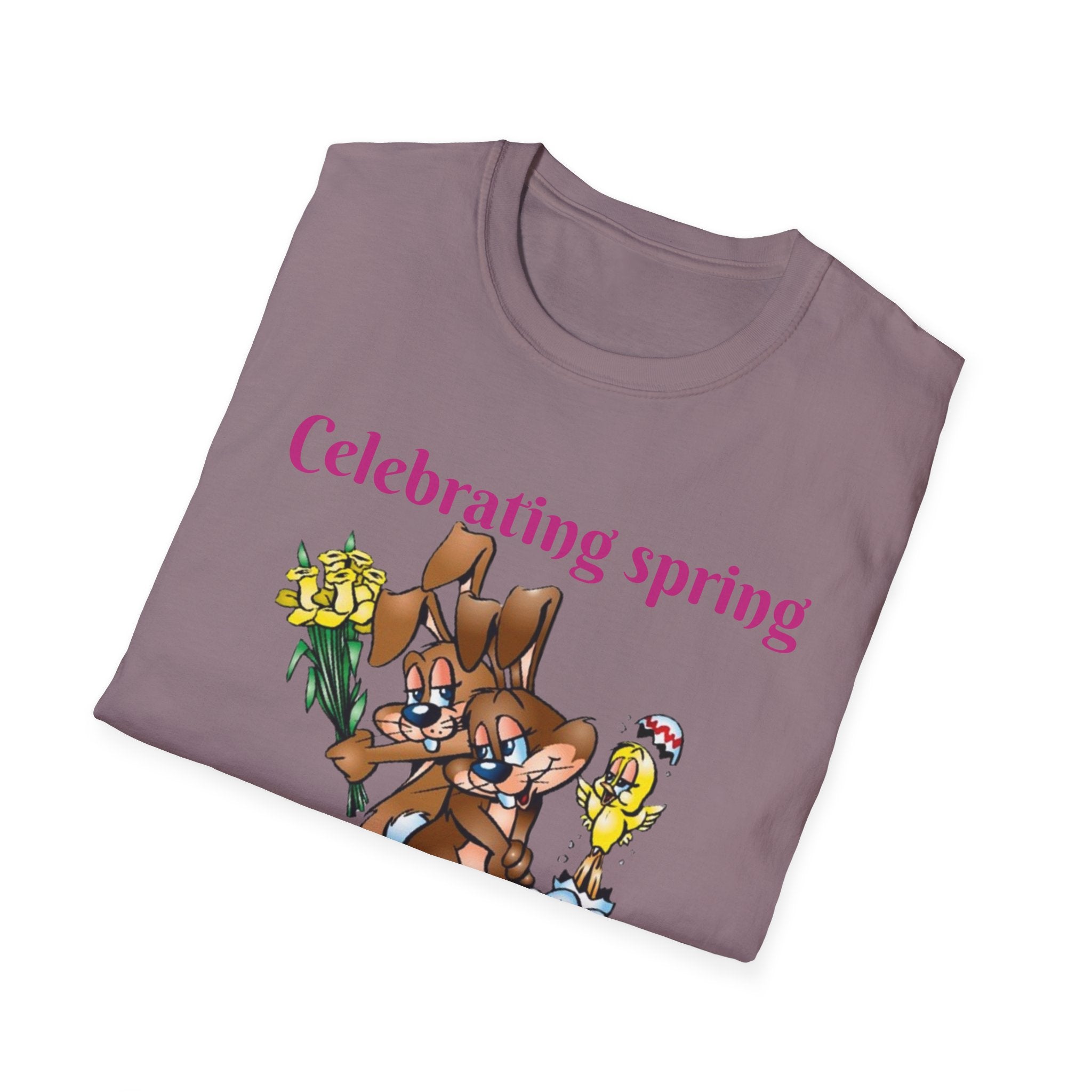 Celebrating Spring With Flowers And Friends Bunny Unisex Softstyle T-Shirt