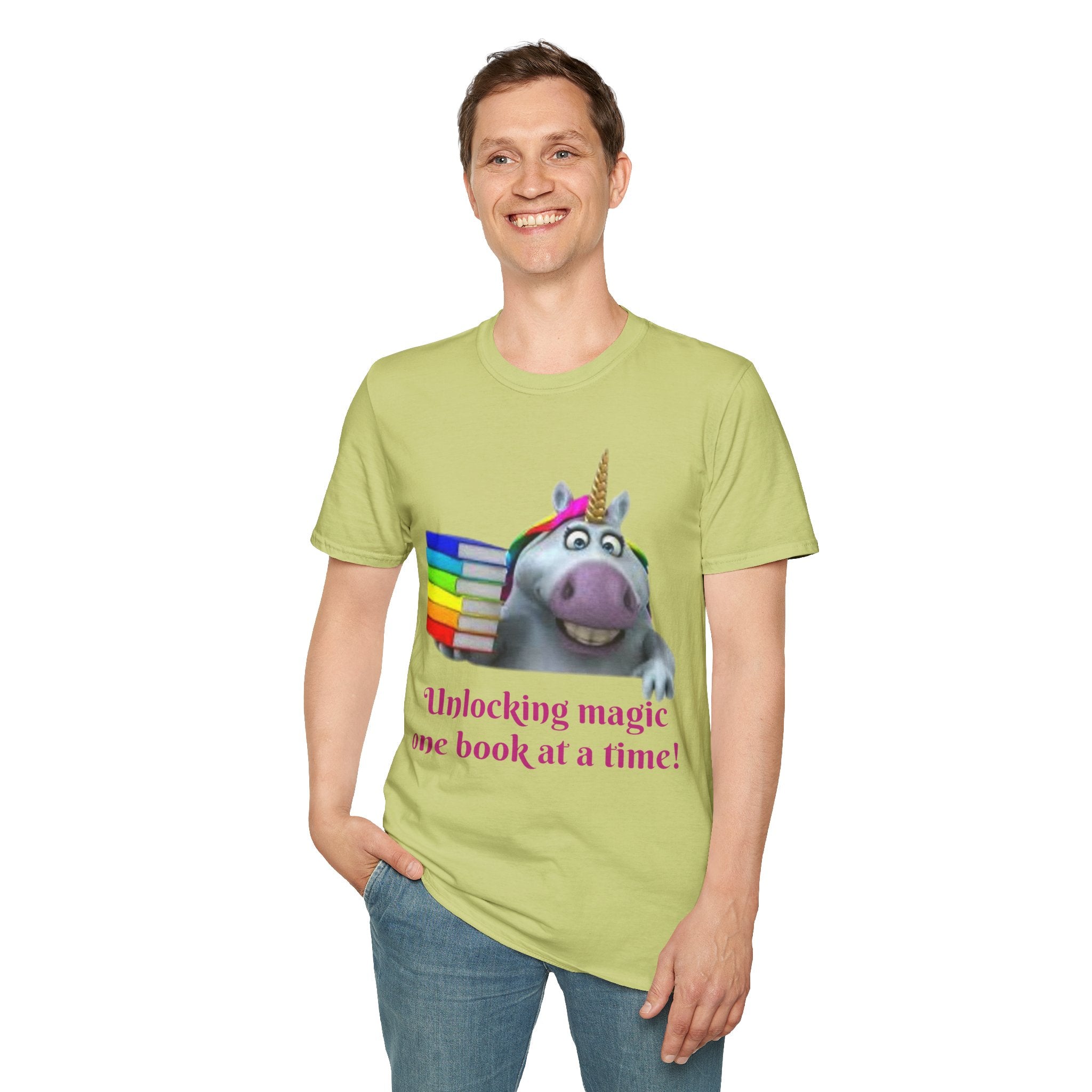 Unlocking Magic, One Book At A Time! Unicorn Unisex Softstyle T-Shirt