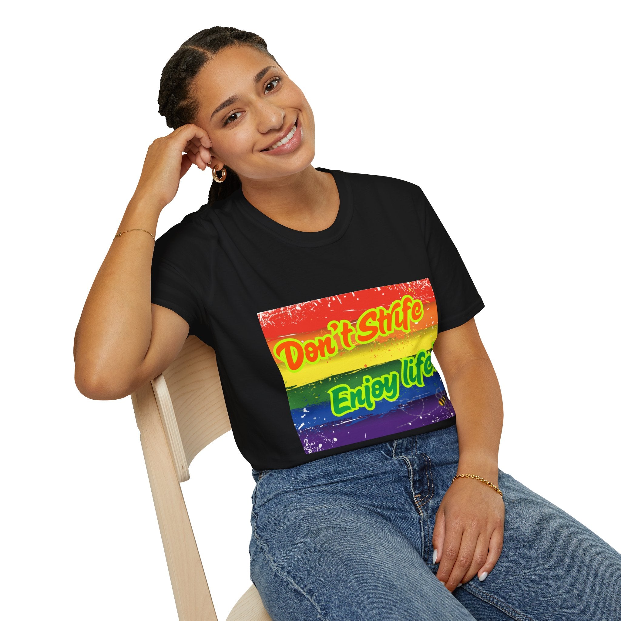Don't Strife, Enjoy Life Rainbow Unisex Softstyle T-Shirt