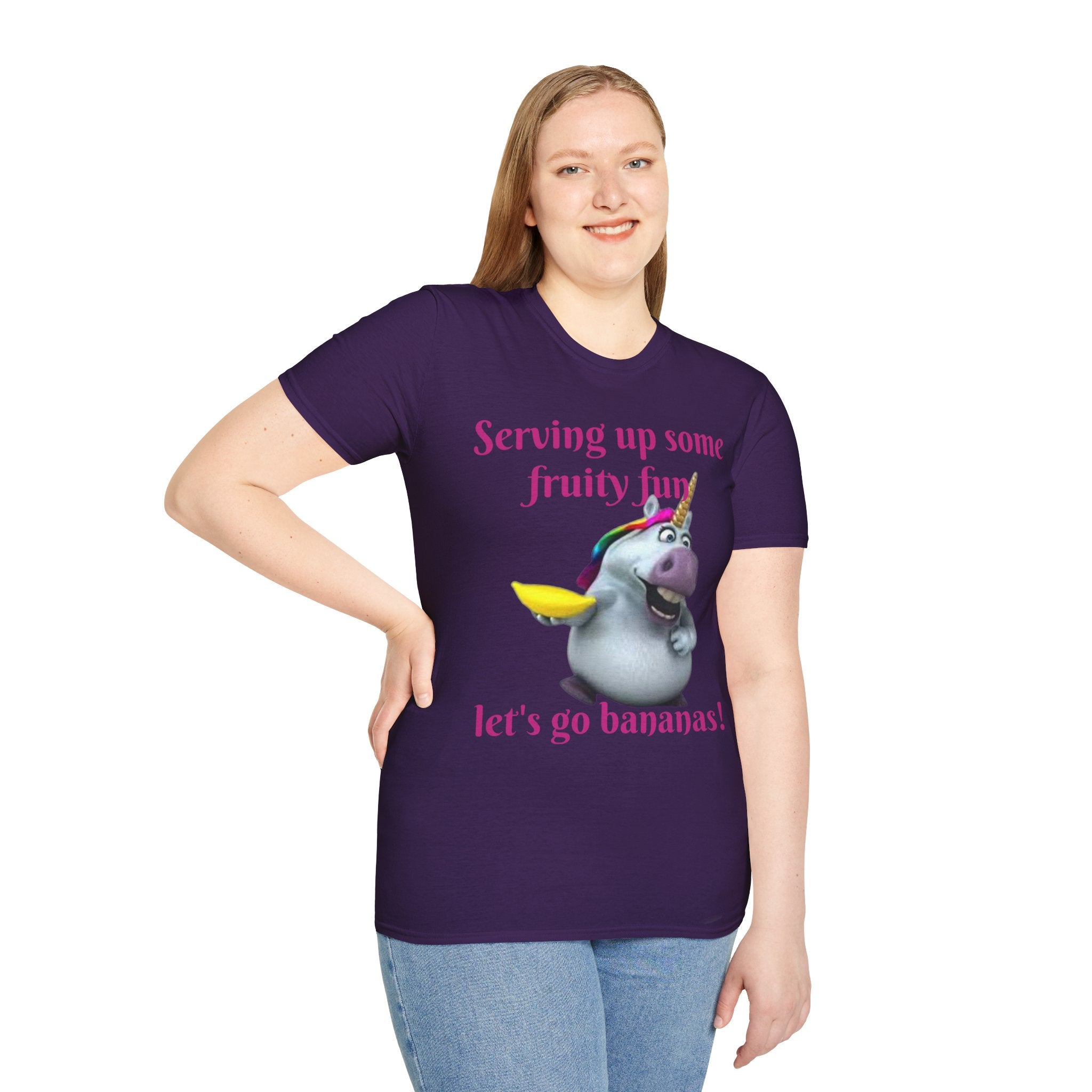 Serving Up Some Fruity Fun Let's Go Bananas Unicorn Unisex Softstyle T-Shirt