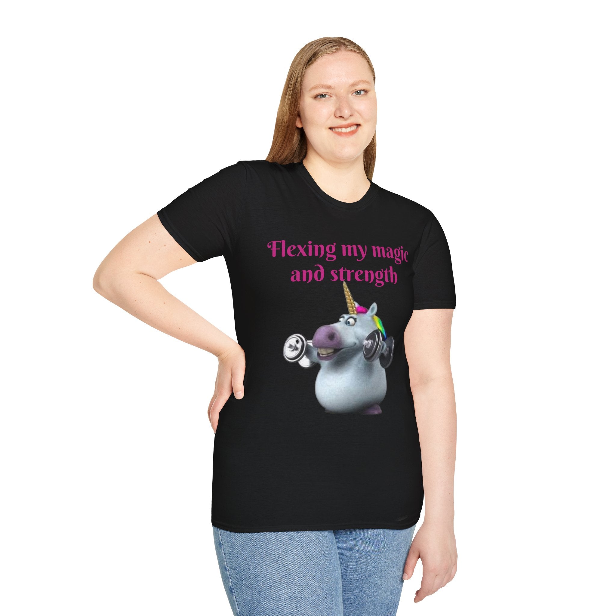 Flexing My Magic And Strength Unicorn Unisex Softstyle T-Shirt