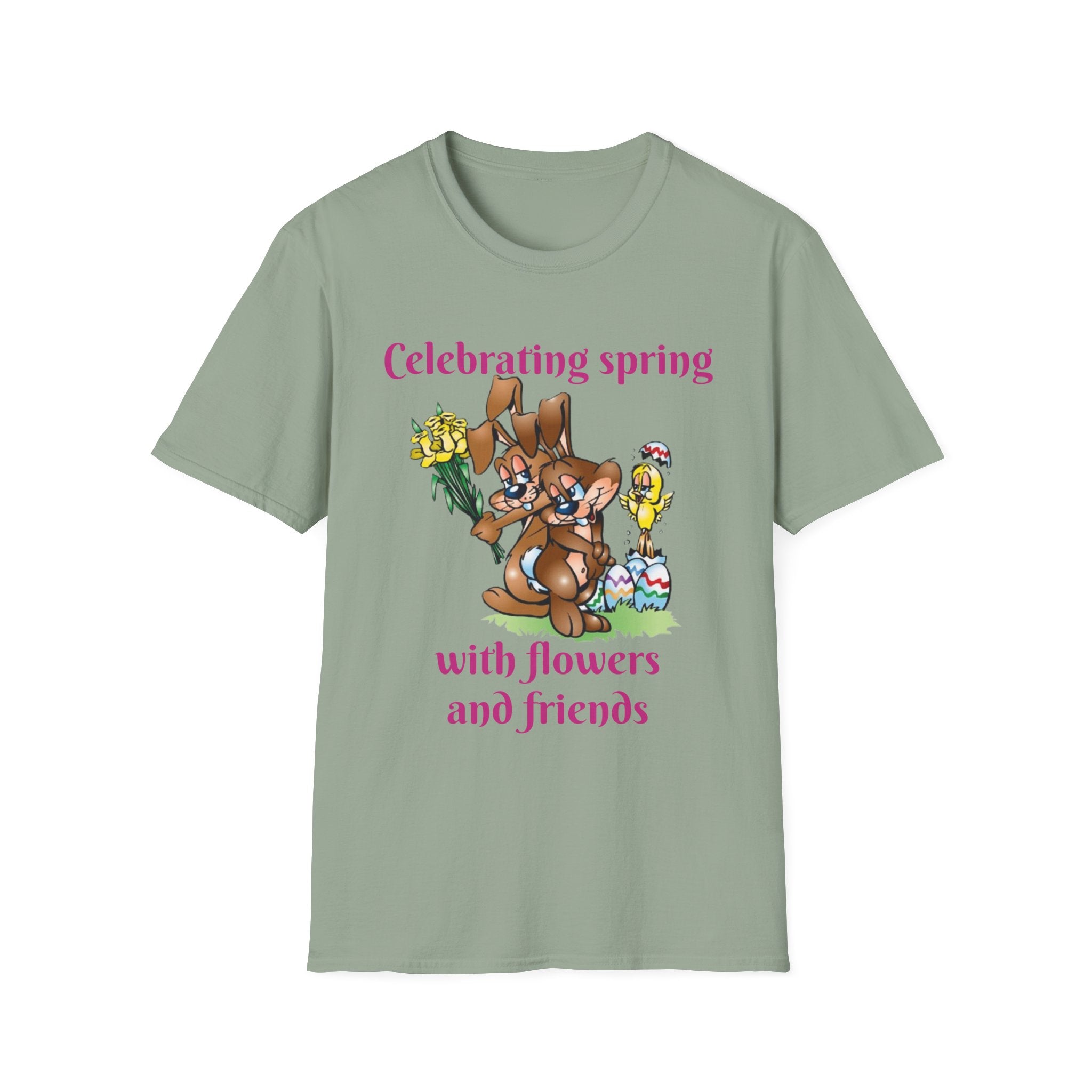 Celebrating Spring With Flowers And Friends Bunny Unisex Softstyle T-Shirt