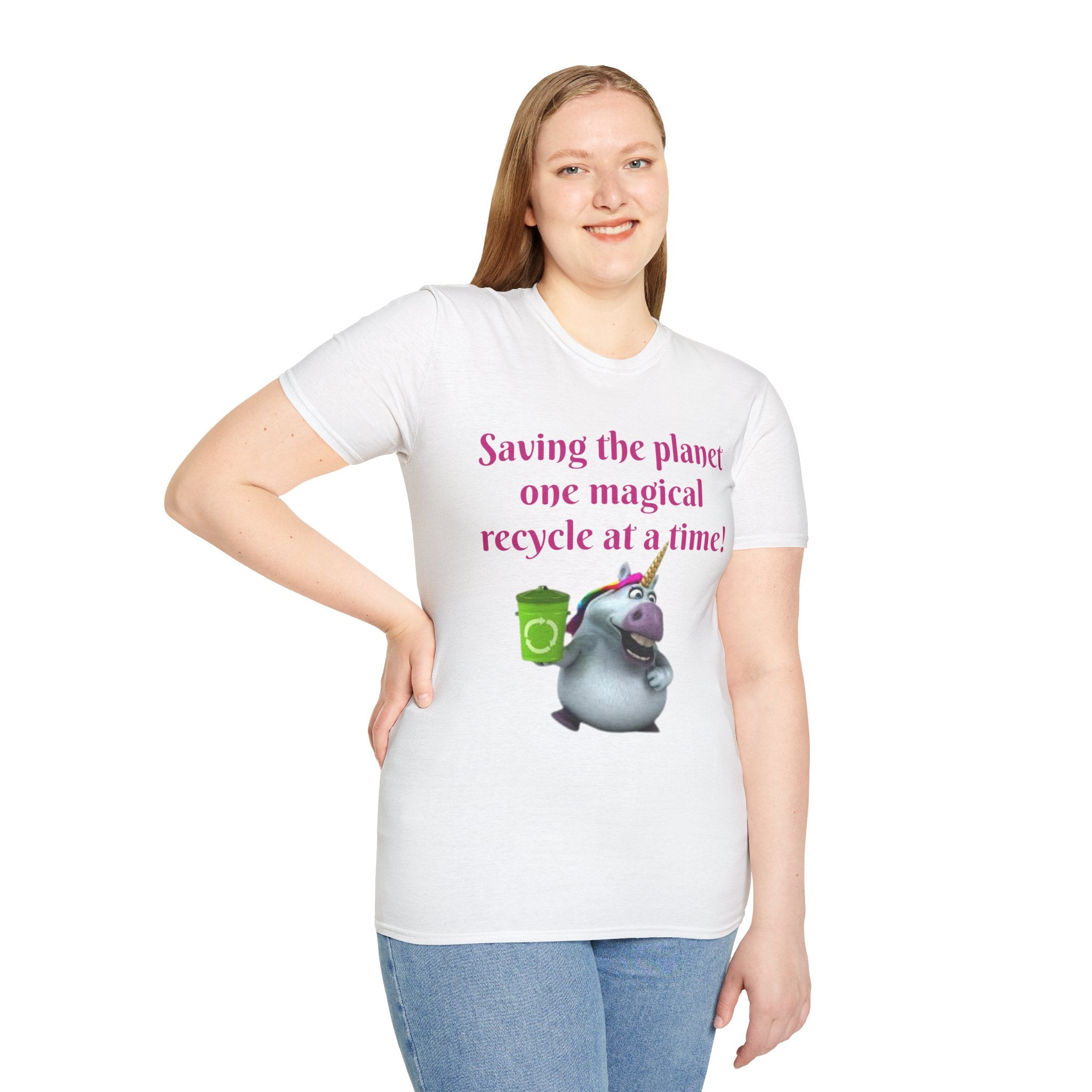 Saving The Planet One Magical Recycle At A Time! Unicorn Unisex Softstyle T-Shirt