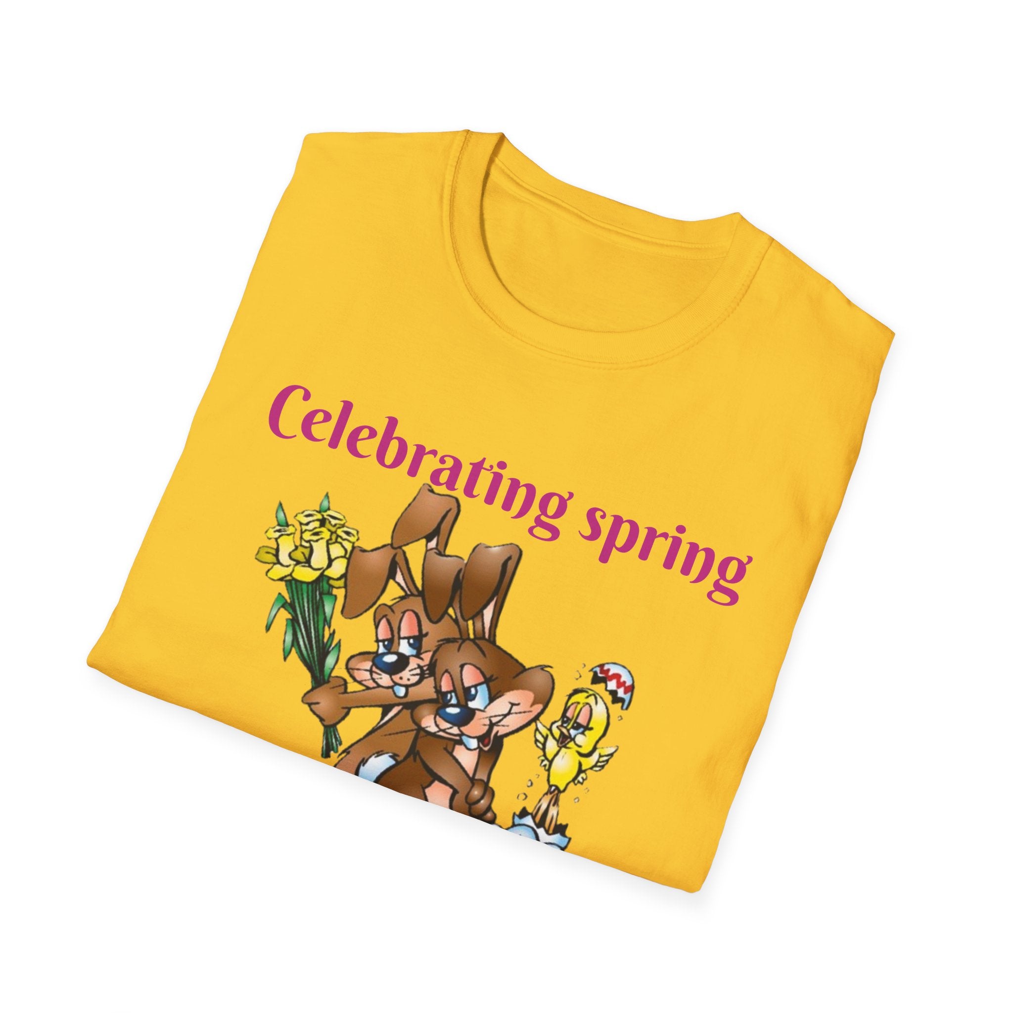 Celebrating Spring With Flowers And Friends Bunny Unisex Softstyle T-Shirt