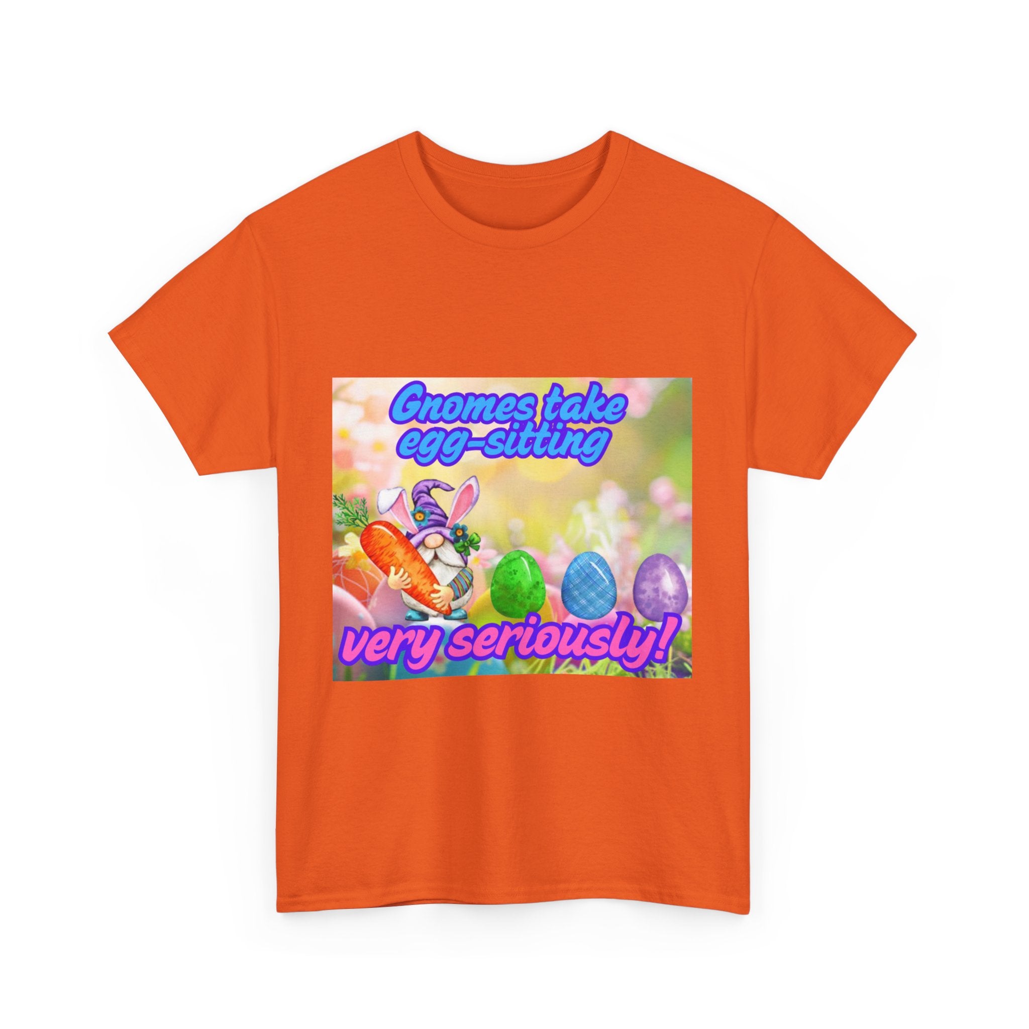 Gnomes Take Egg-Sitting Very Seriously Unisex Heavy Cotton T-Shirt
