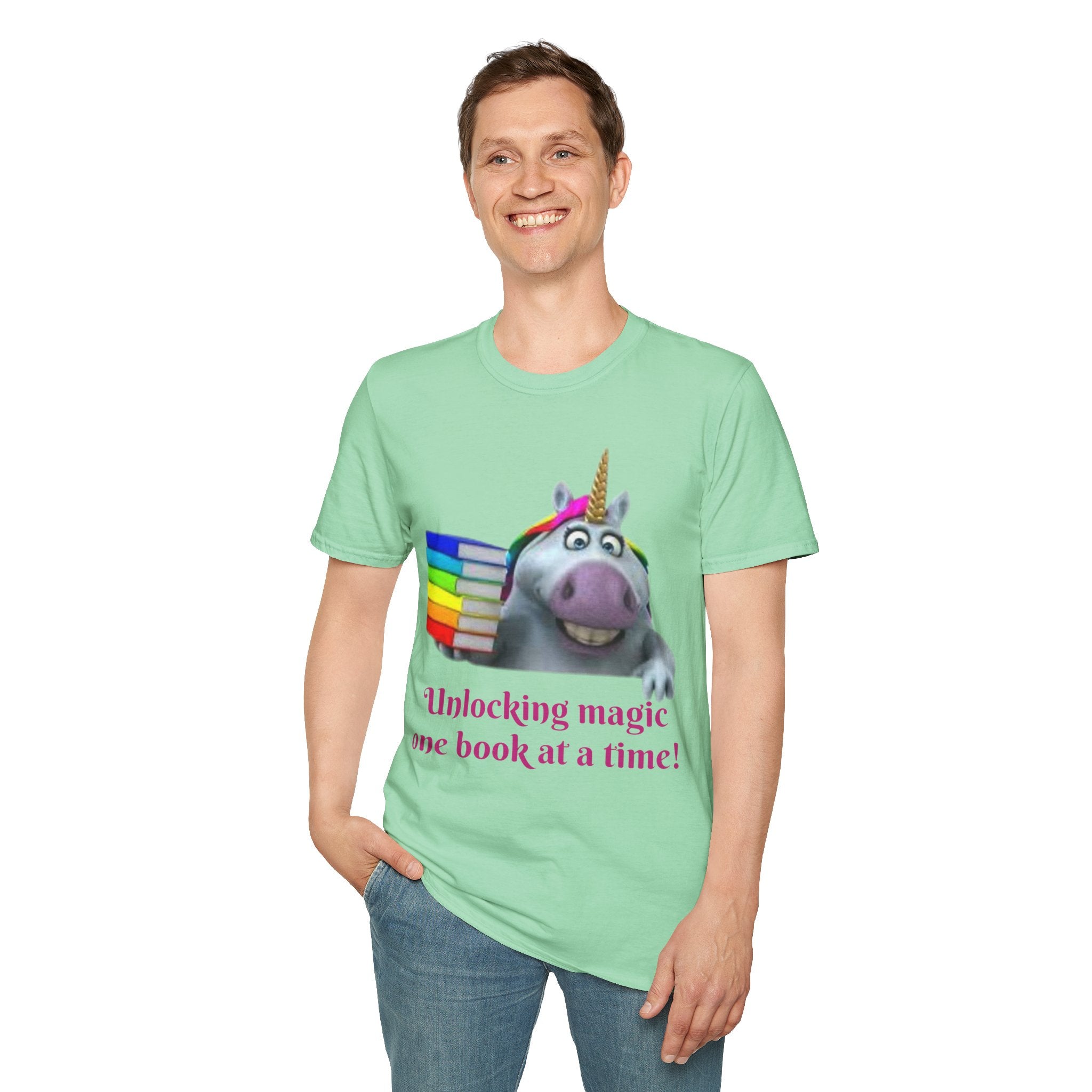 Unlocking Magic, One Book At A Time! Unicorn Unisex Softstyle T-Shirt