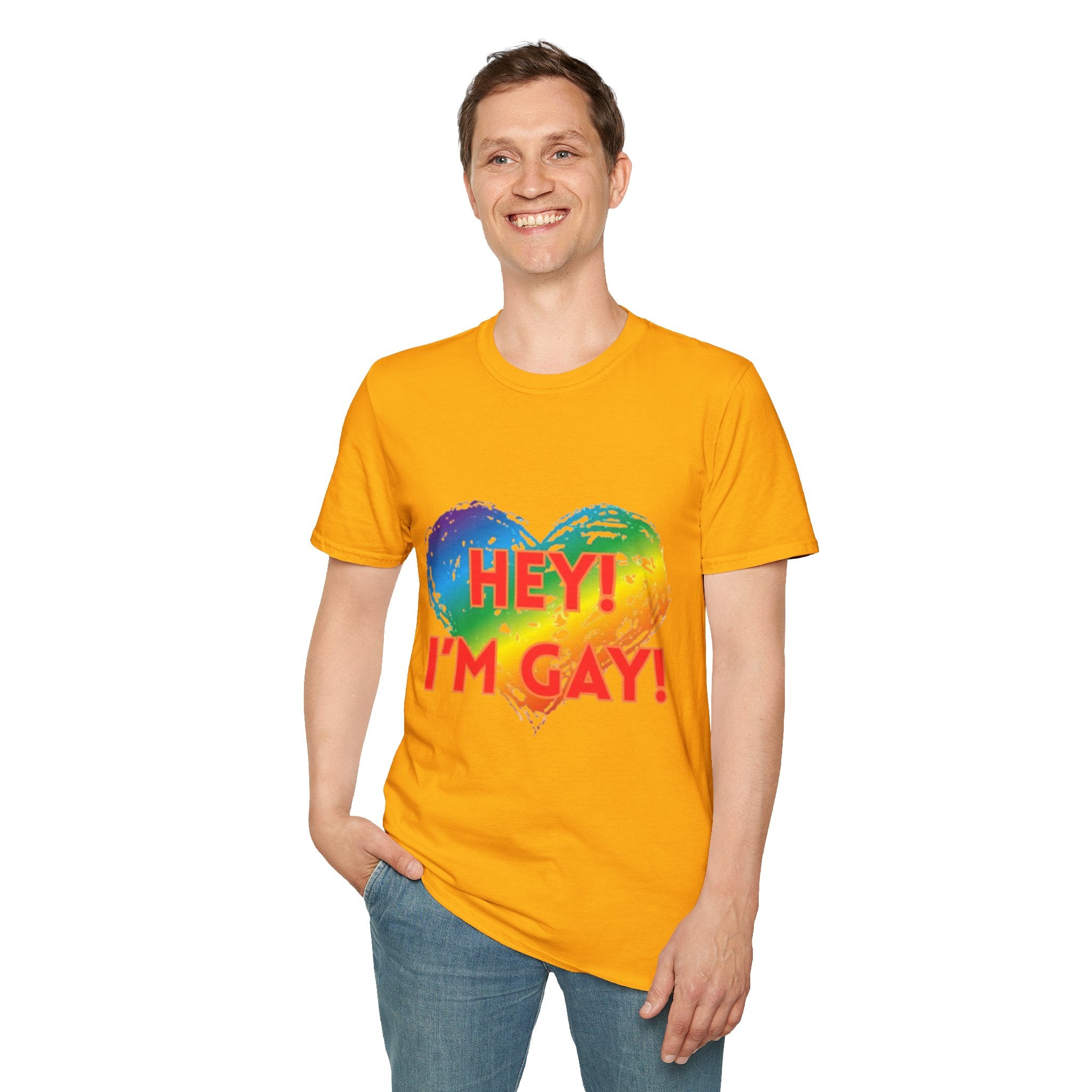 Hey I'm Gay! Unisex Softstyle T-Shirt