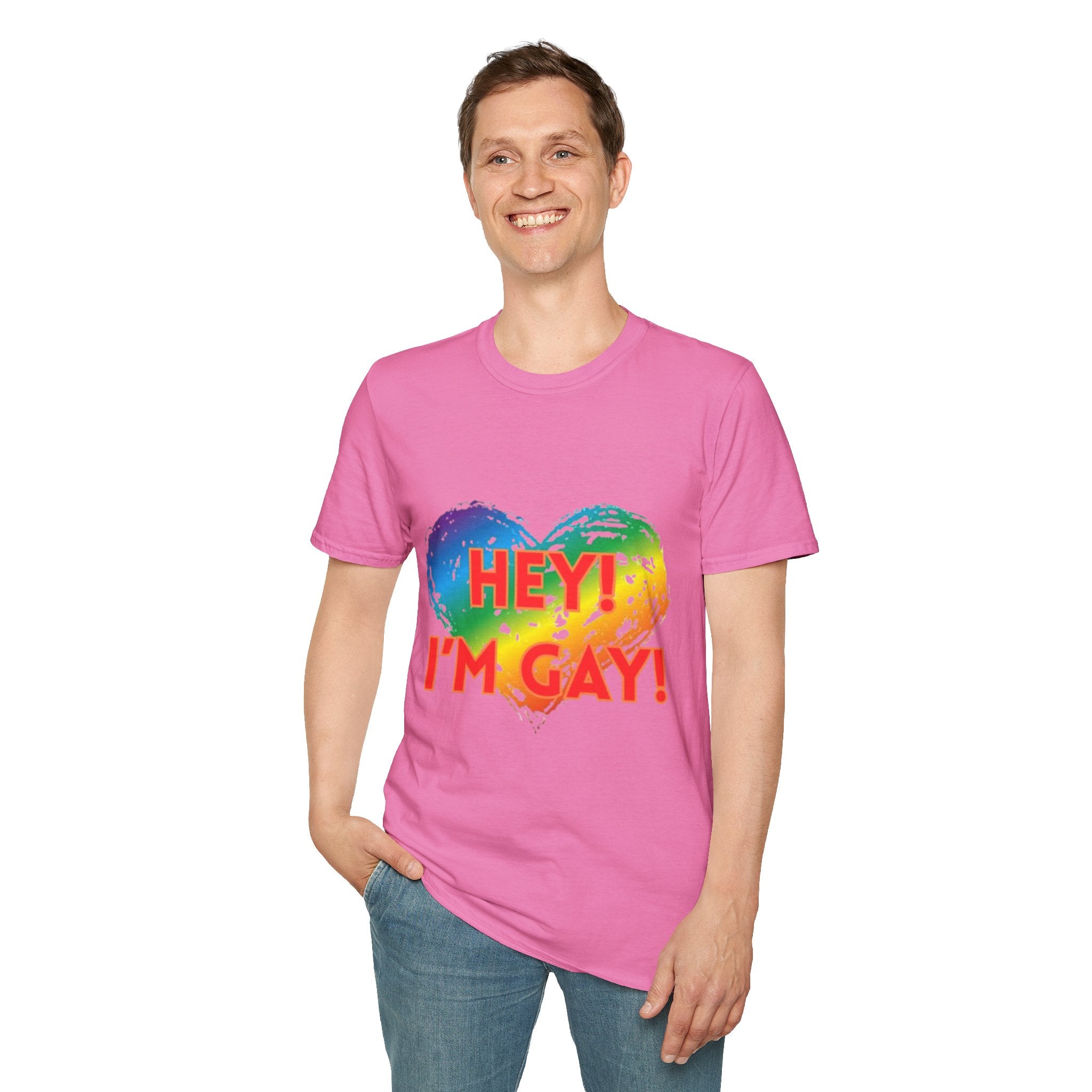 Hey I'm Gay! Unisex Softstyle T-Shirt