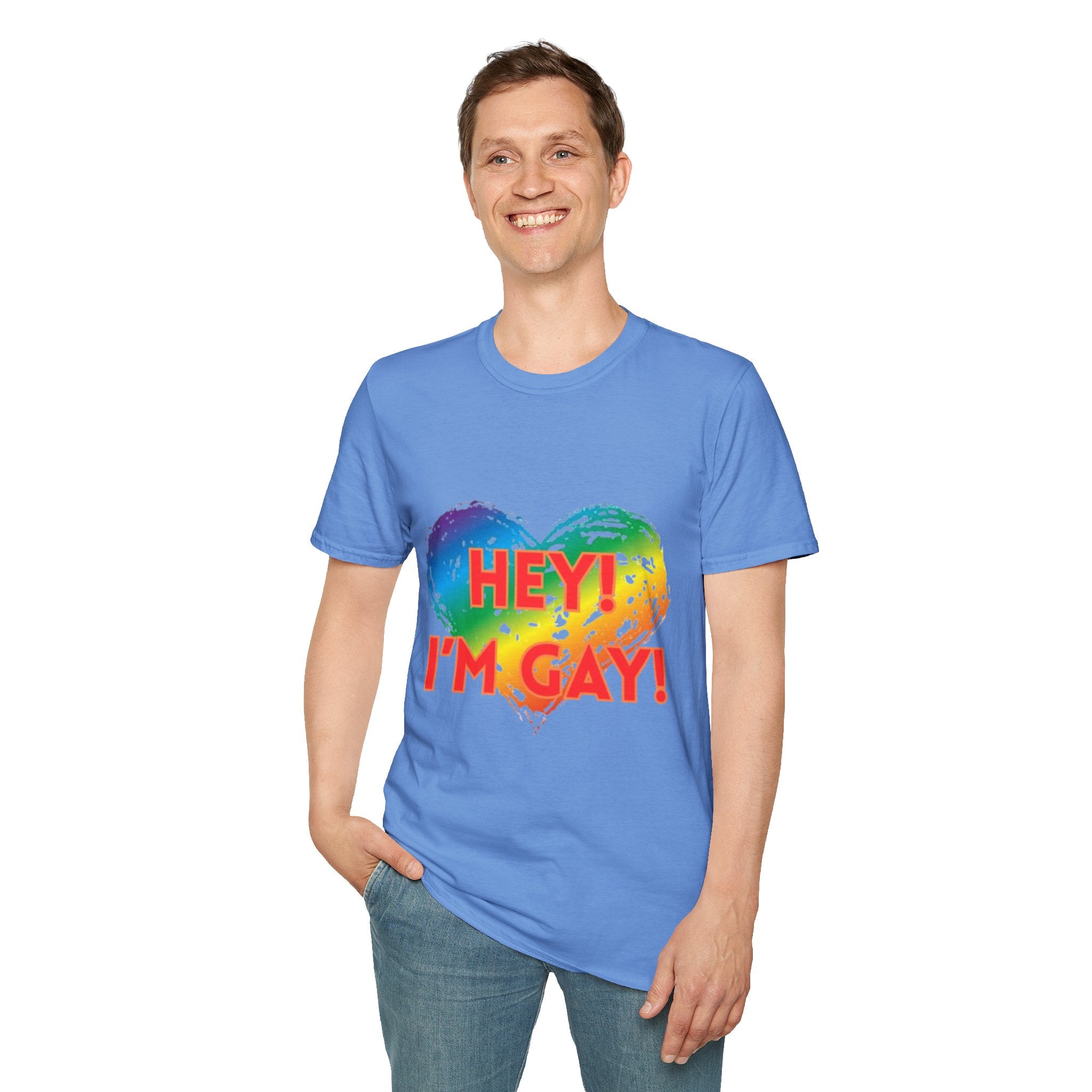 Hey I'm Gay! Unisex Softstyle T-Shirt