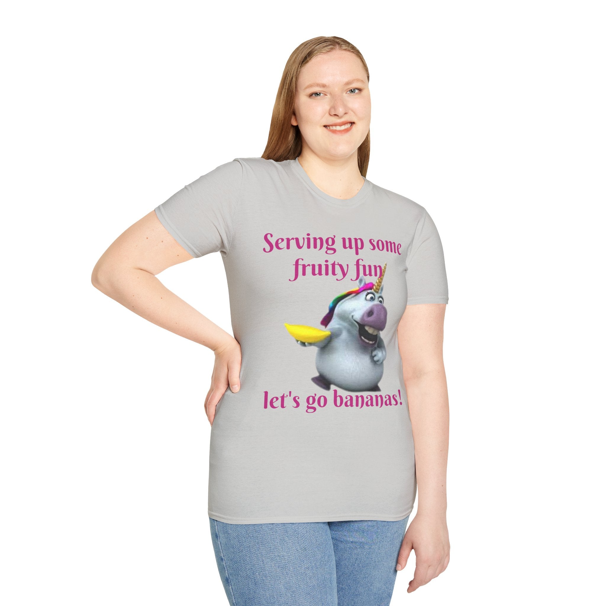 Serving Up Some Fruity Fun Let's Go Bananas Unicorn Unisex Softstyle T-Shirt