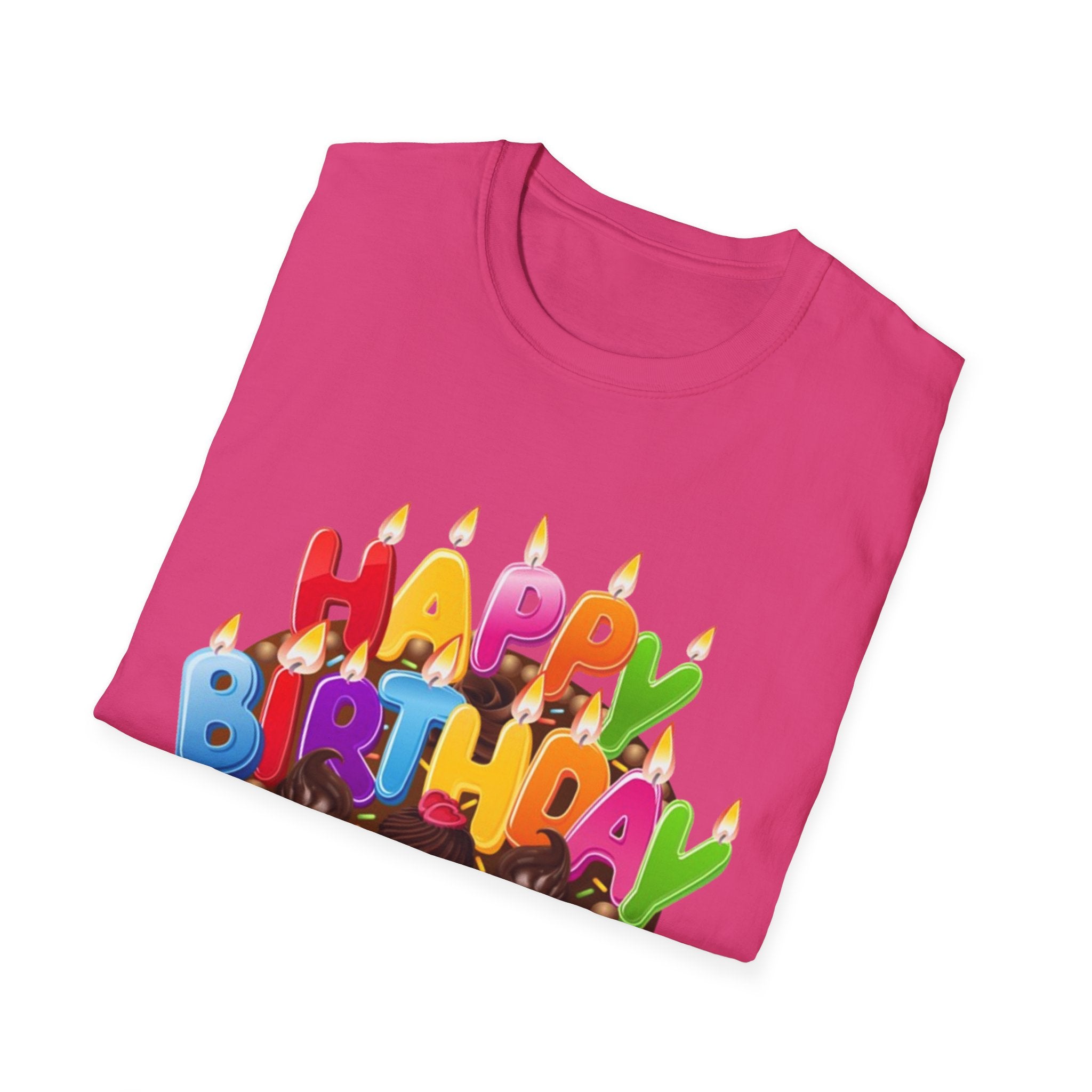 Happy Birthday Cake Unisex Softstyle T-Shirt Personalize It!