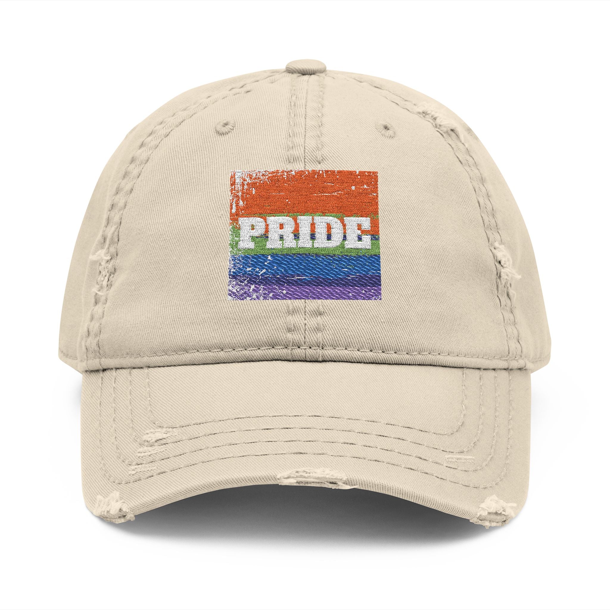 Pride Rainbow Embroidered Distressed Dad Hat