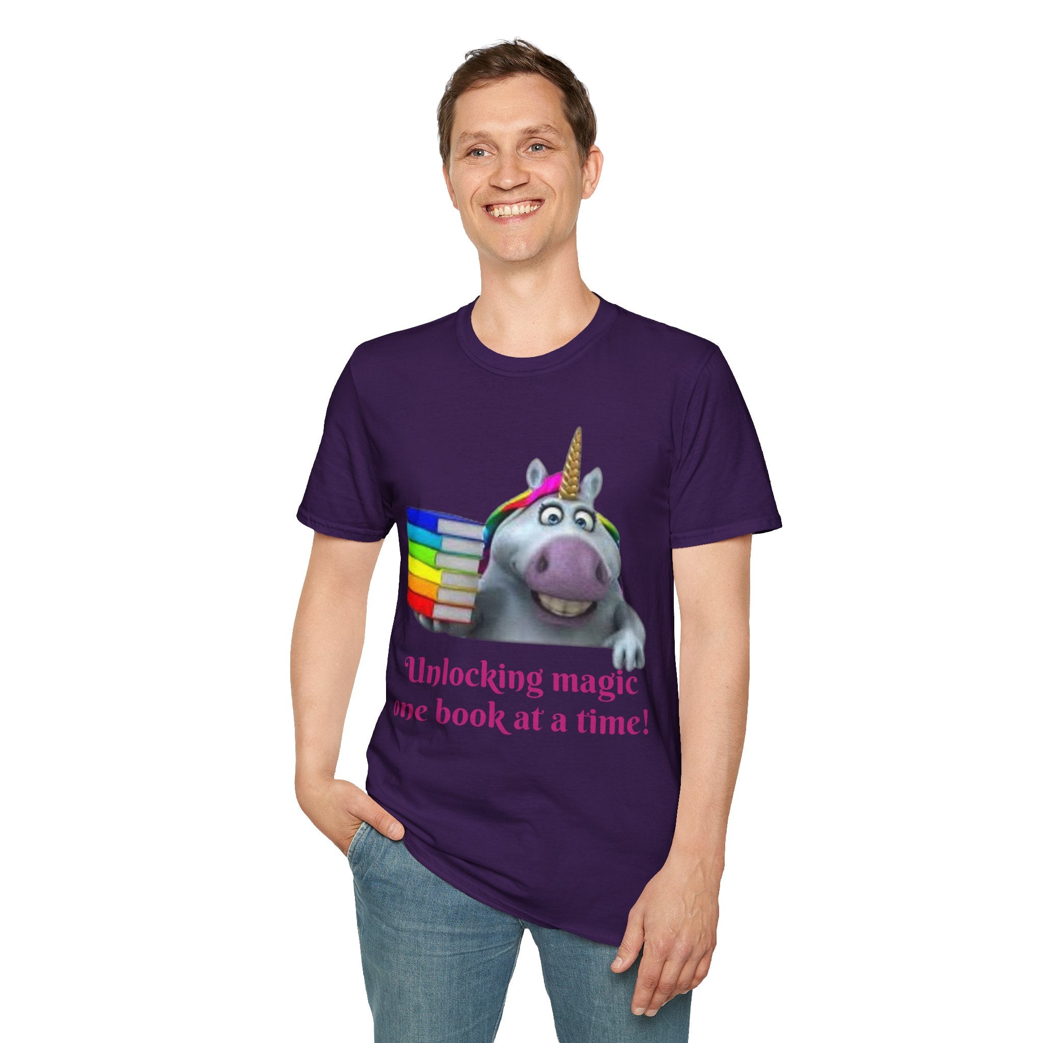Unlocking Magic, One Book At A Time! Unicorn Unisex Softstyle T-Shirt