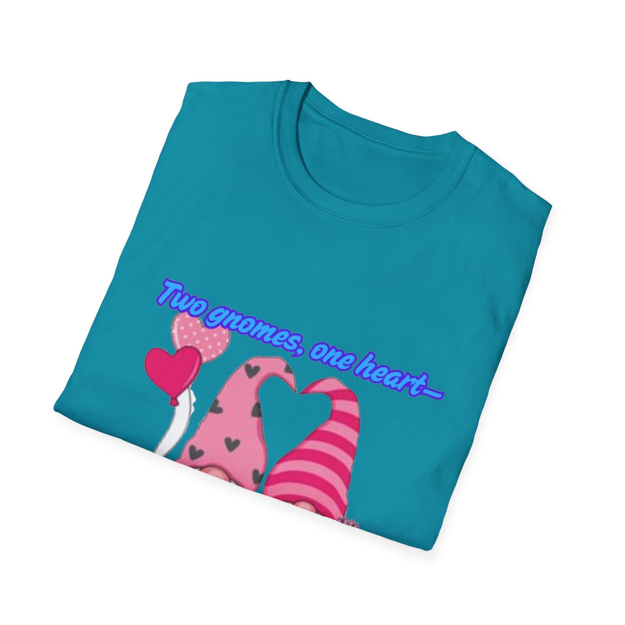 Two Gnomes, One Heart- Let's Make Love Grow Wild Unisex Softstyle T-Shirt