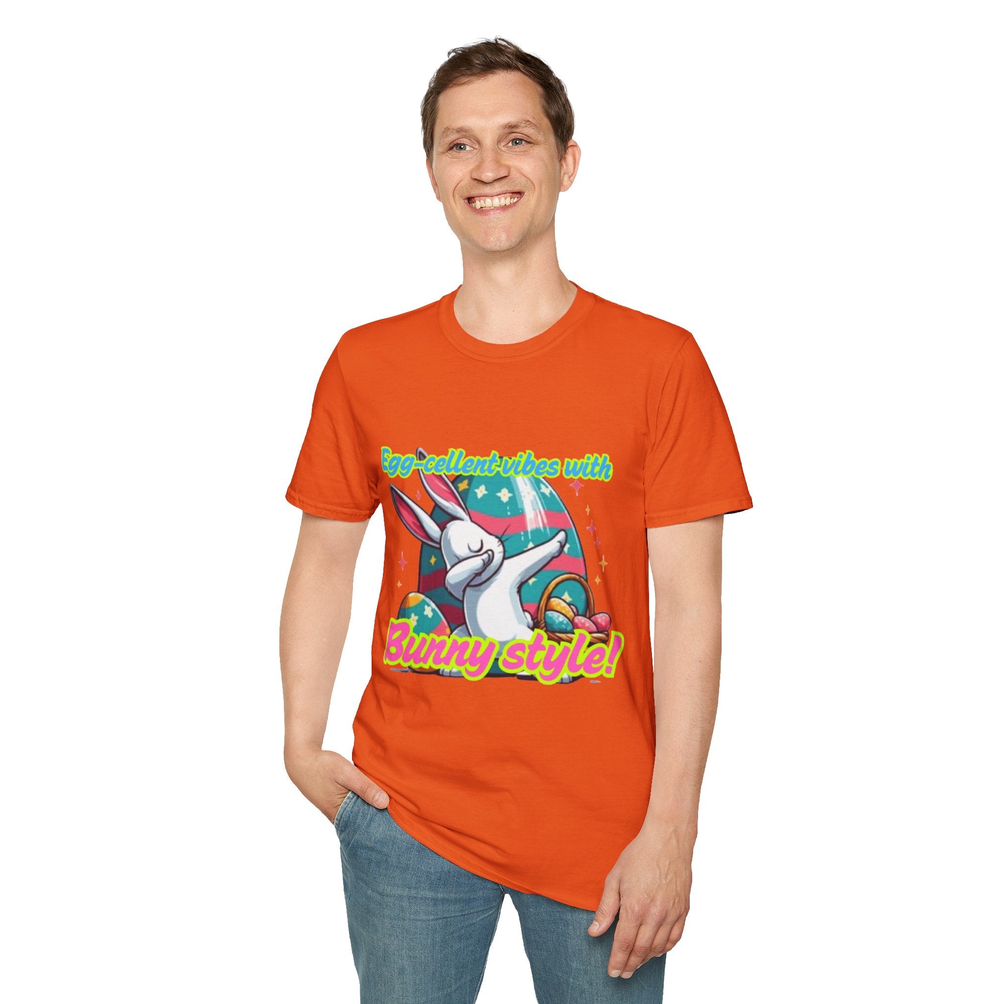 Egg-cellent Vibes With Bunny Style Unisex Softstyle T-Shirt
