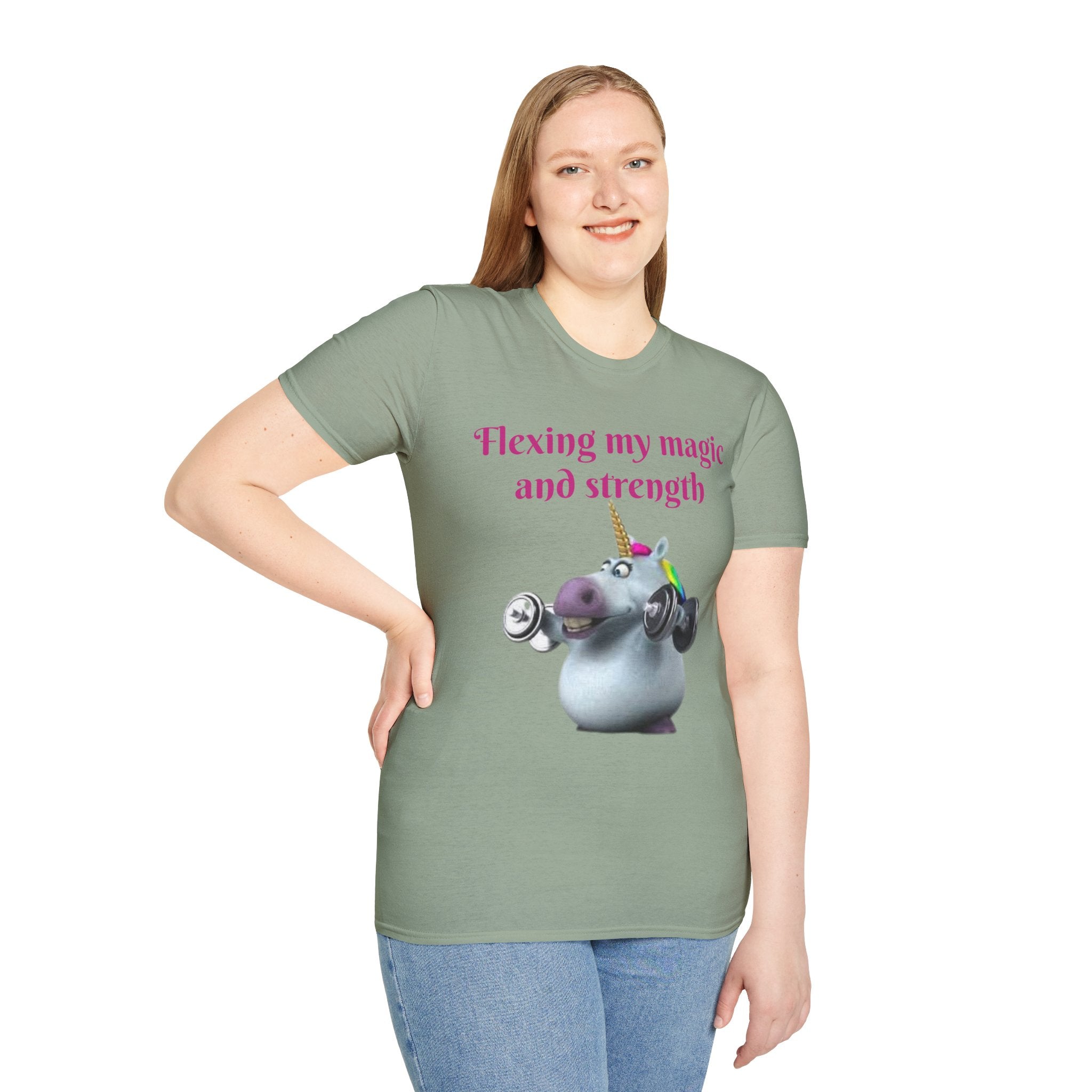Flexing My Magic And Strength Unicorn Unisex Softstyle T-Shirt
