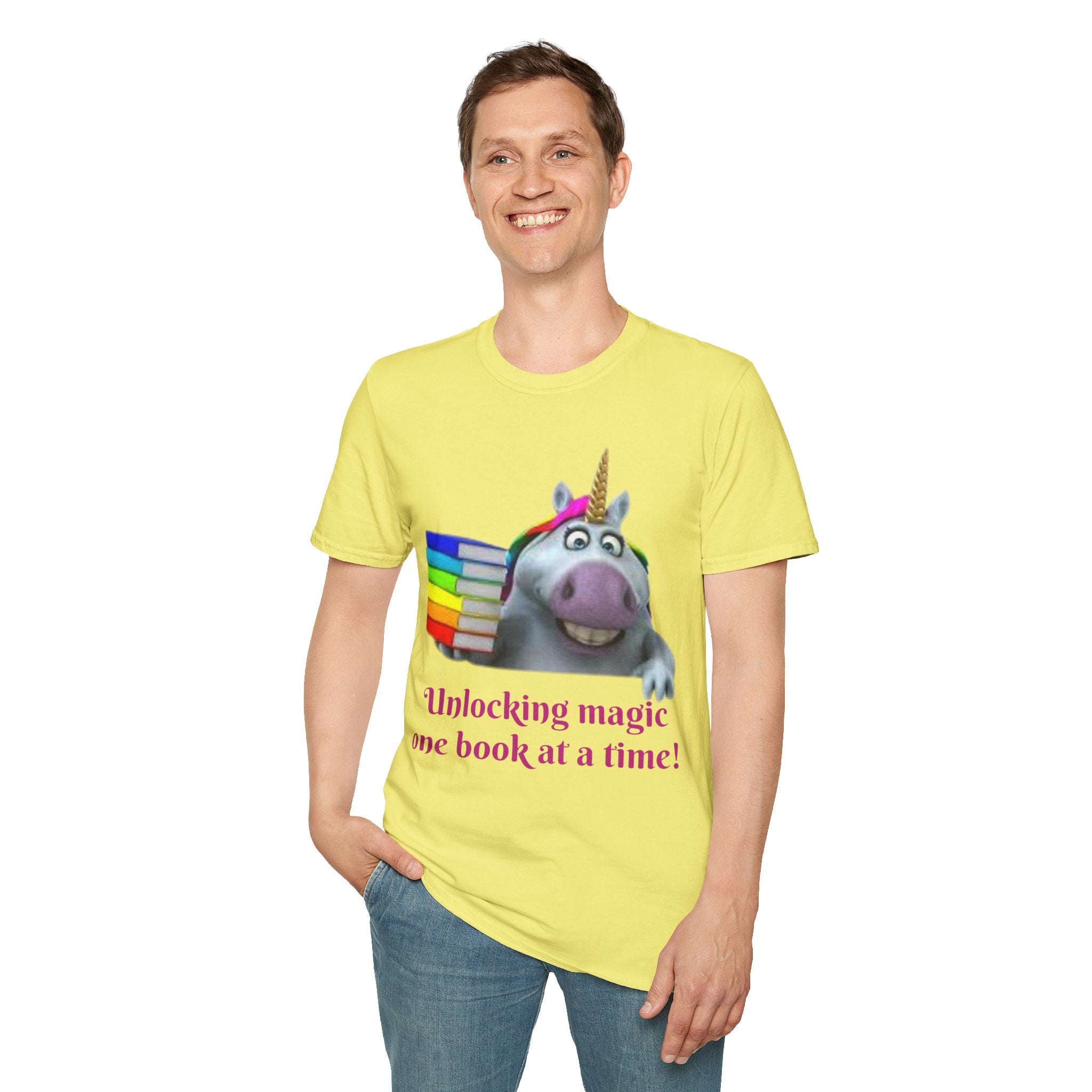 Unlocking Magic, One Book At A Time! Unicorn Unisex Softstyle T-Shirt