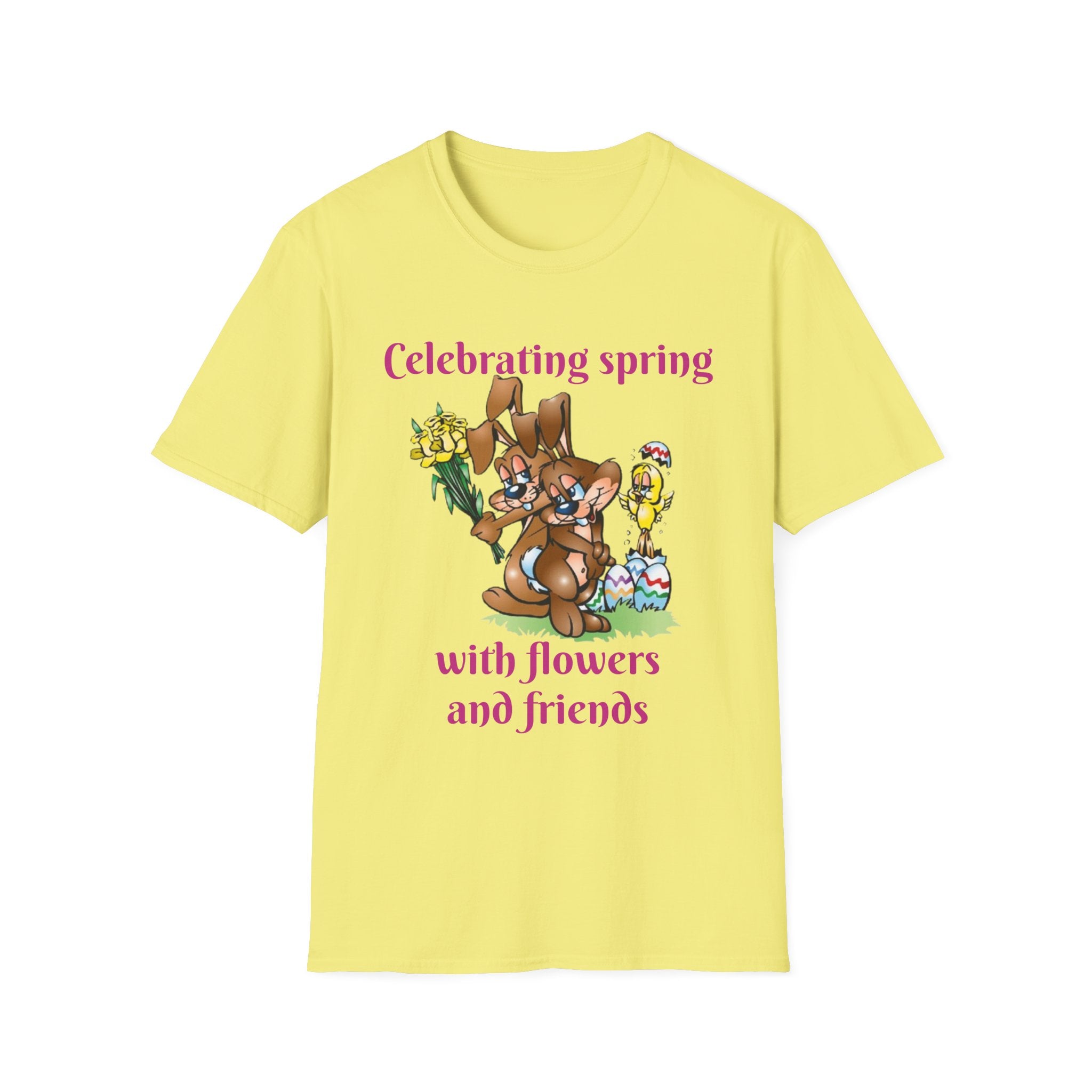 Celebrating Spring With Flowers And Friends Bunny Unisex Softstyle T-Shirt