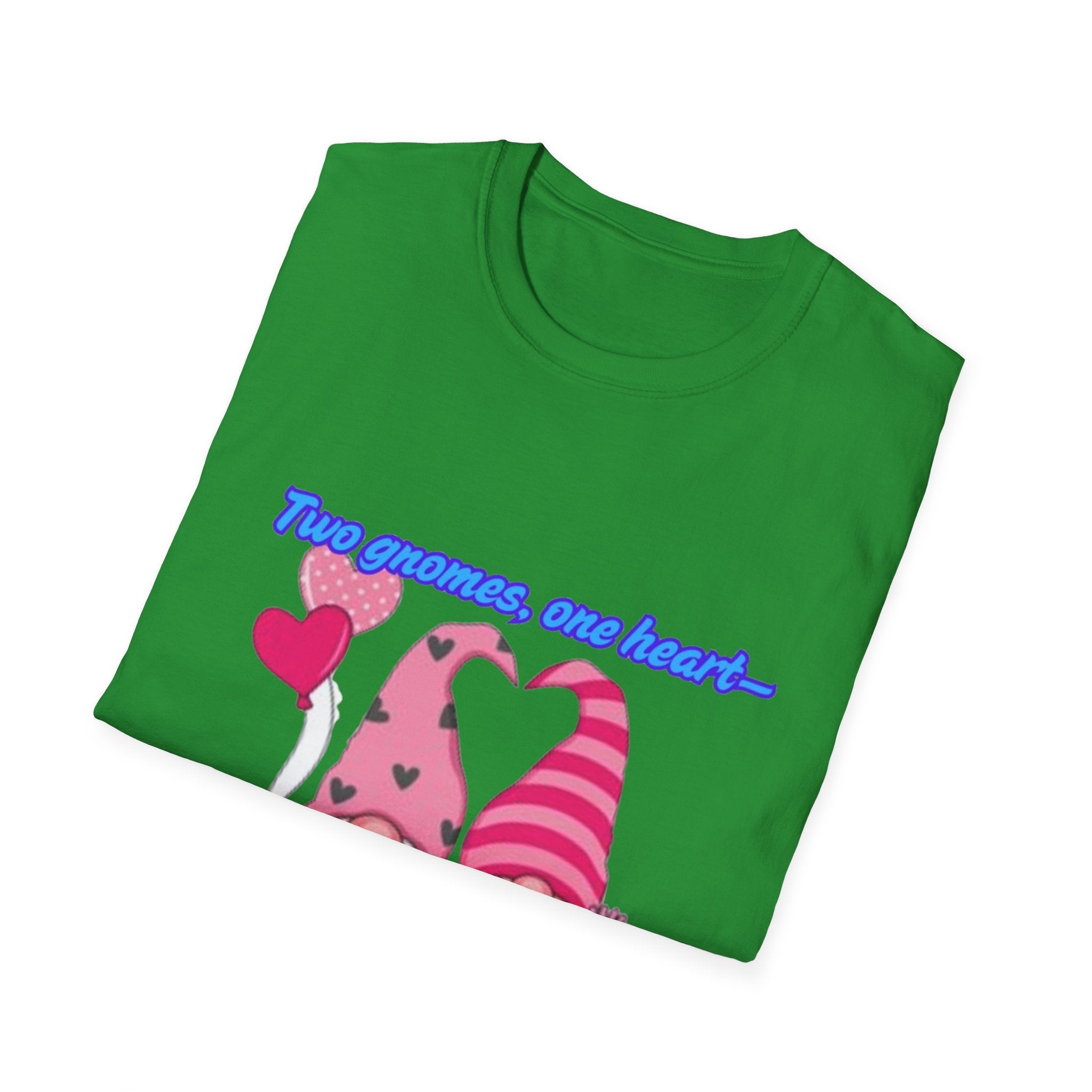 Two Gnomes, One Heart- Let's Make Love Grow Wild Unisex Softstyle T-Shirt