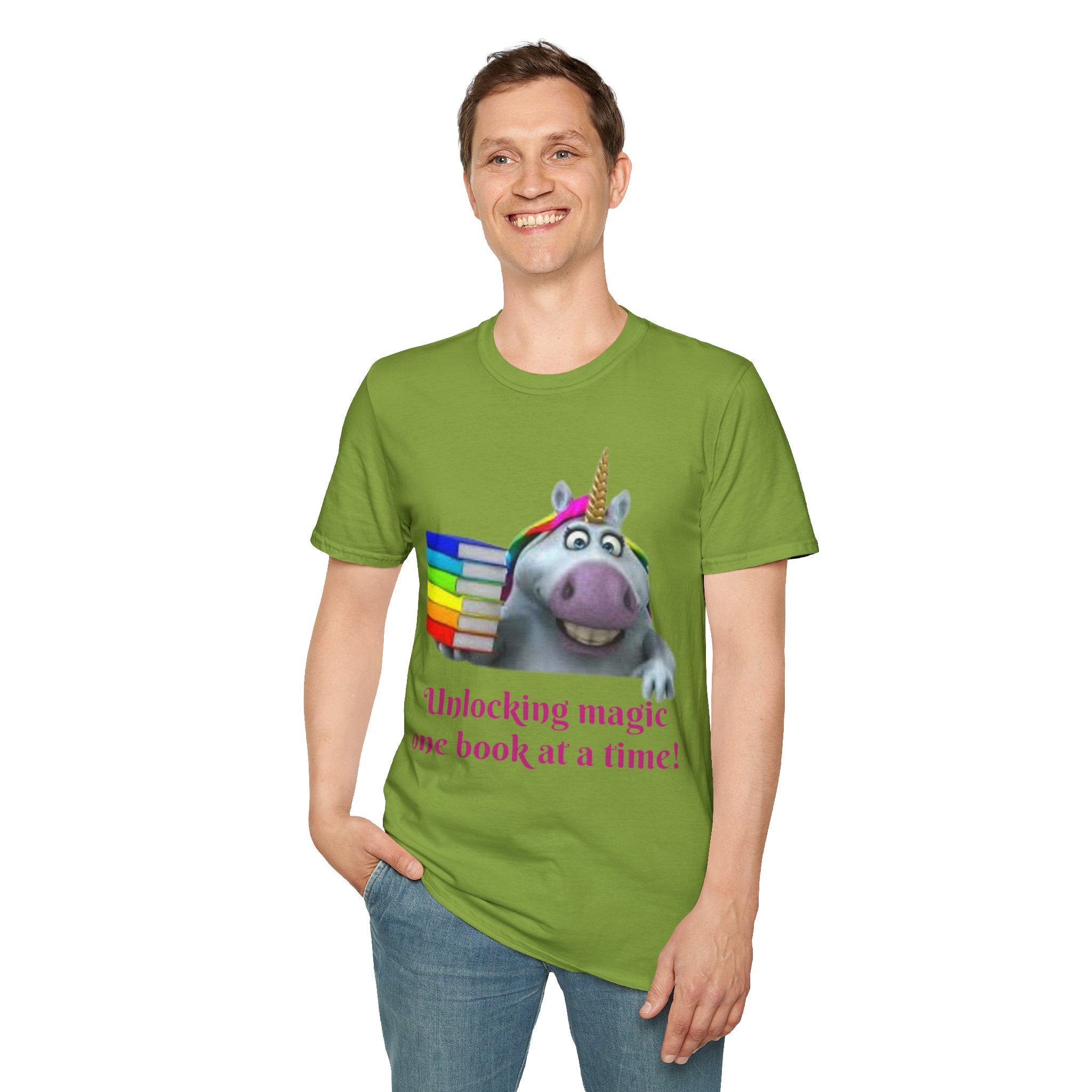 Unlocking Magic, One Book At A Time! Unicorn Unisex Softstyle T-Shirt
