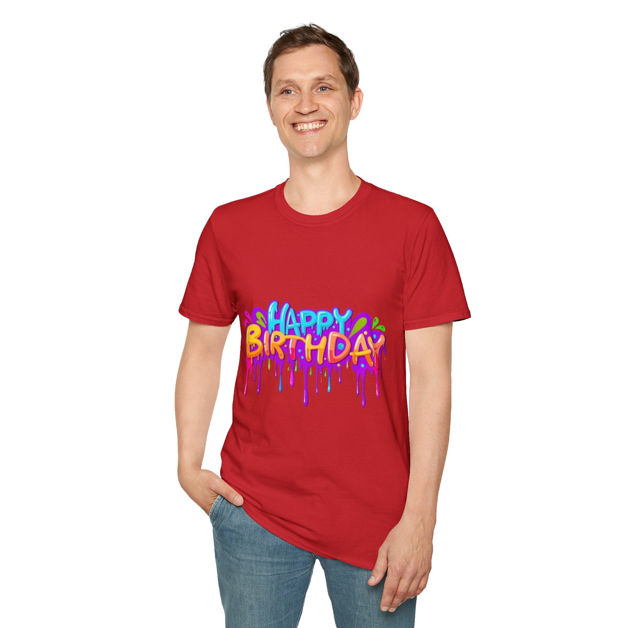 Happy Birthday Unisex Softstyle Short Sleeve T-Shirt Personalize It!