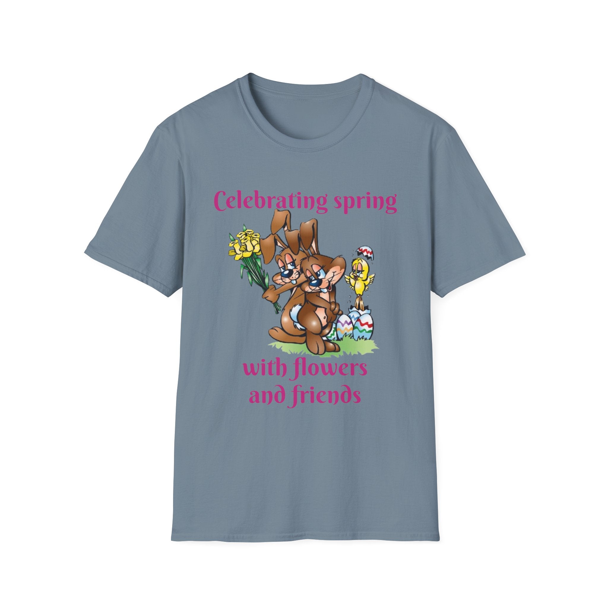 Celebrating Spring With Flowers And Friends Bunny Unisex Softstyle T-Shirt