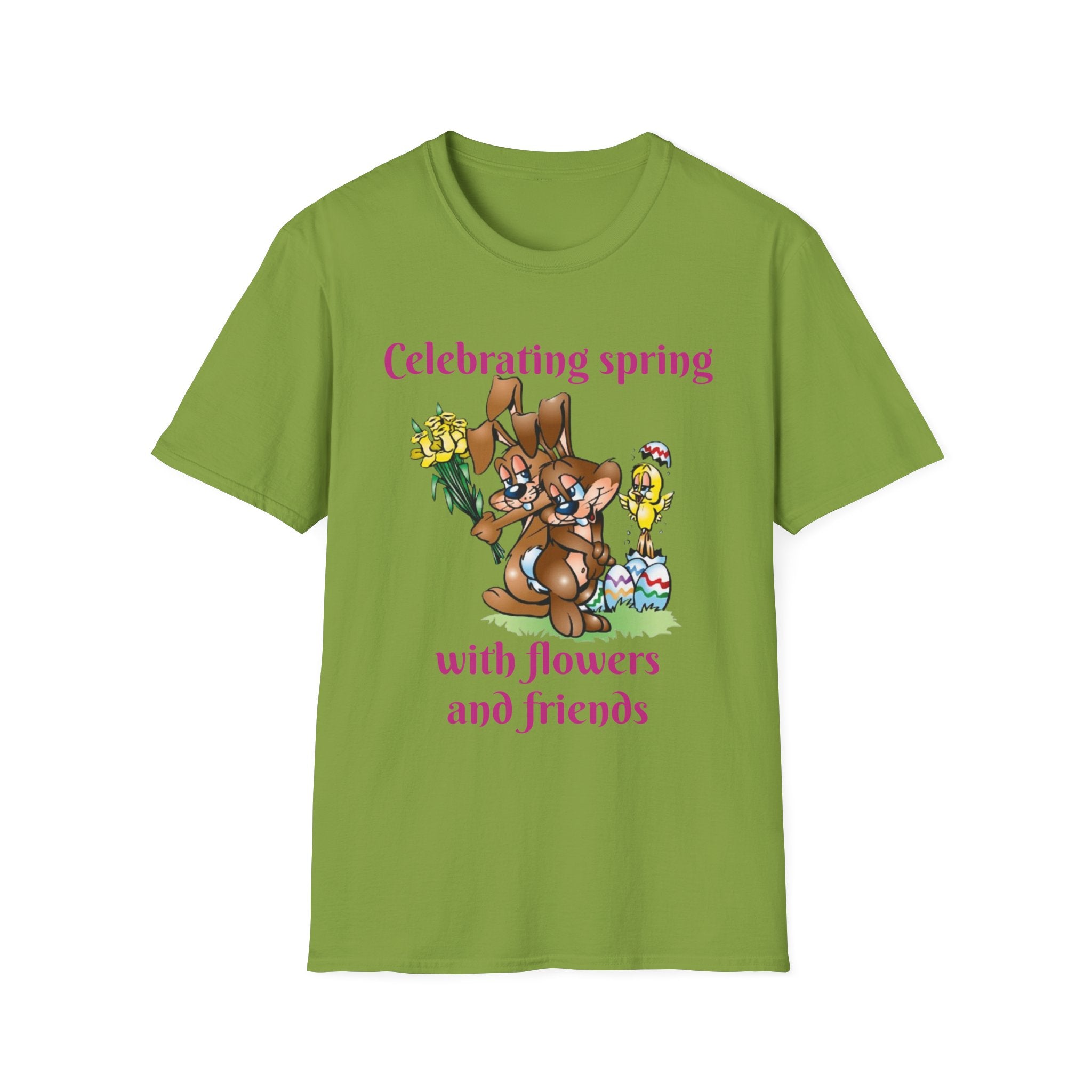 Celebrating Spring With Flowers And Friends Bunny Unisex Softstyle T-Shirt