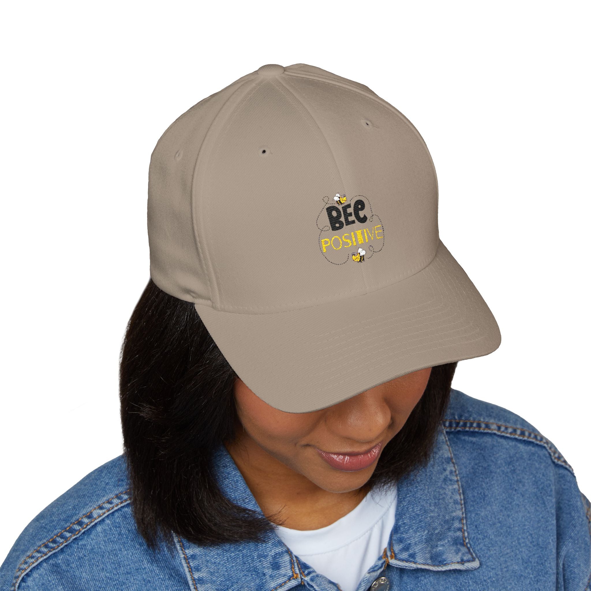 Bee Positive Closed-Back Structured Embroidered Cap