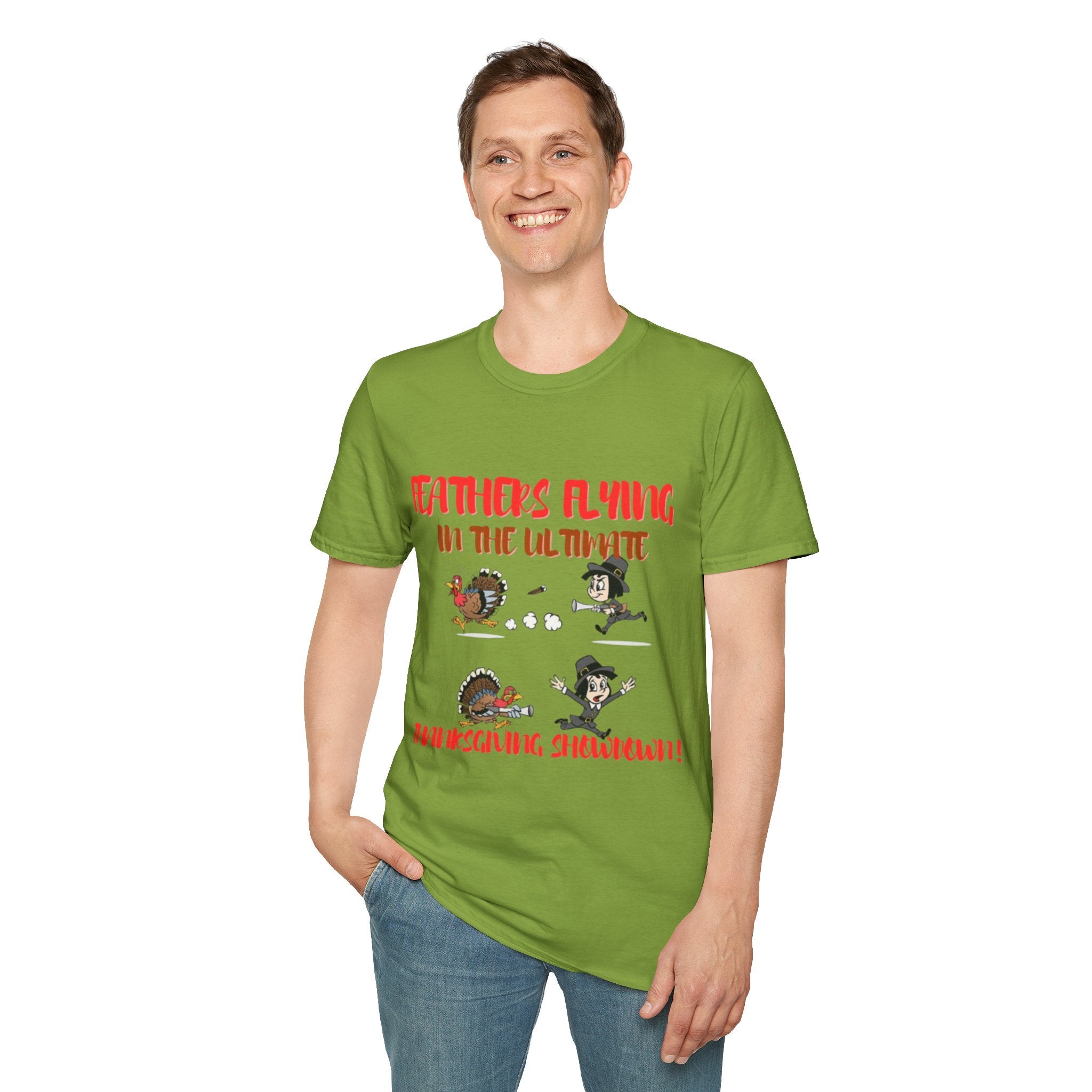 Feathers Flying In The Ultimate Thanksgiving Showdown Unisex Softstyle T-Shirt