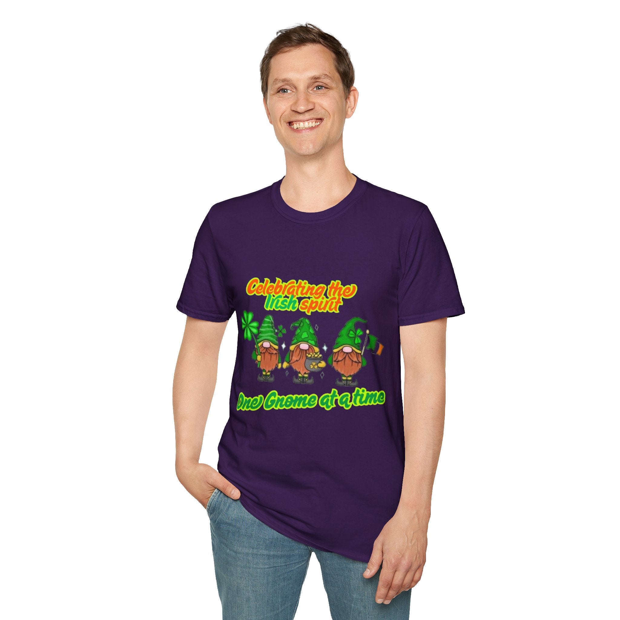 Celebrating the Irish Spirit One Gnome At A Time Unisex Softstyle T-Shirt