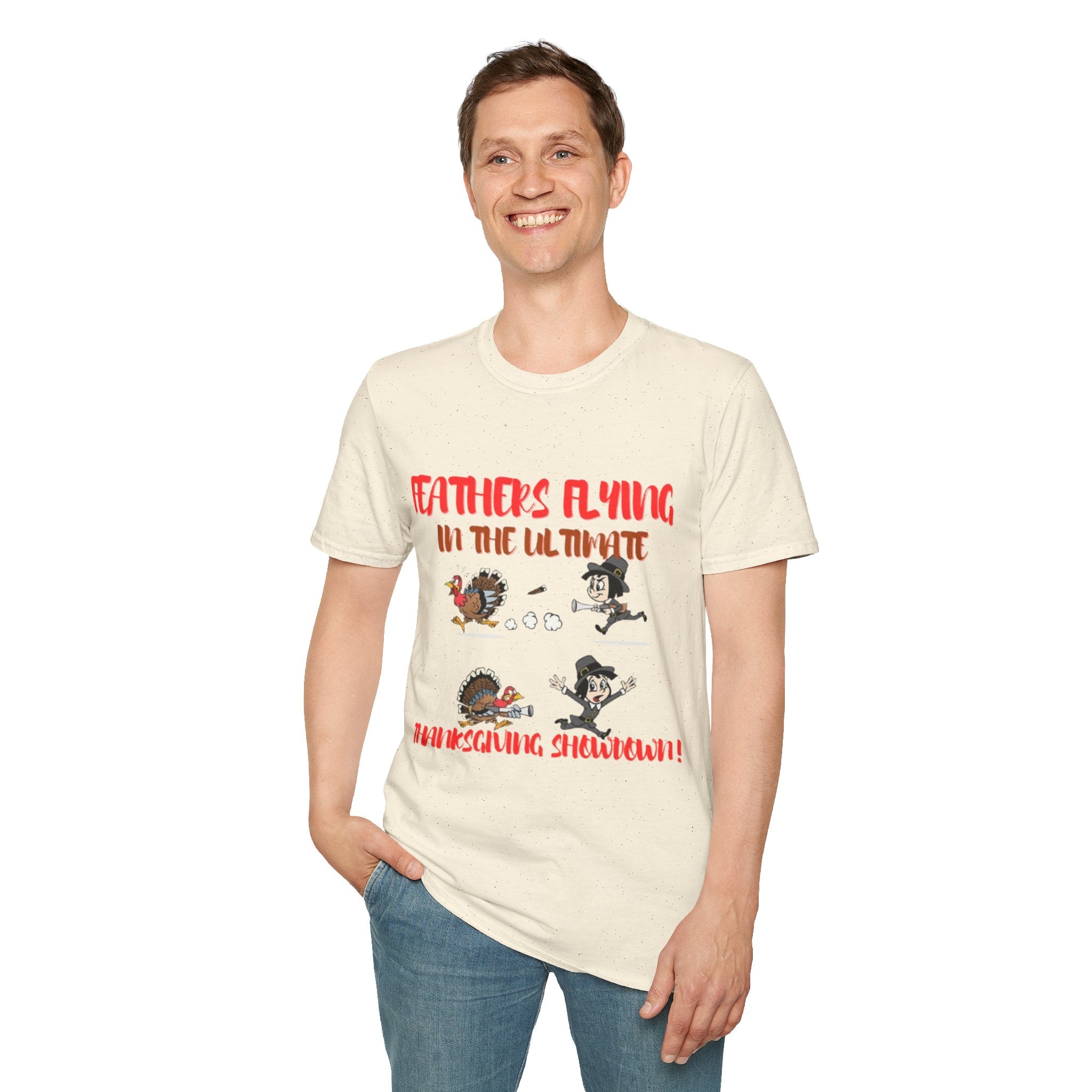 Feathers Flying In The Ultimate Thanksgiving Showdown Unisex Softstyle T-Shirt