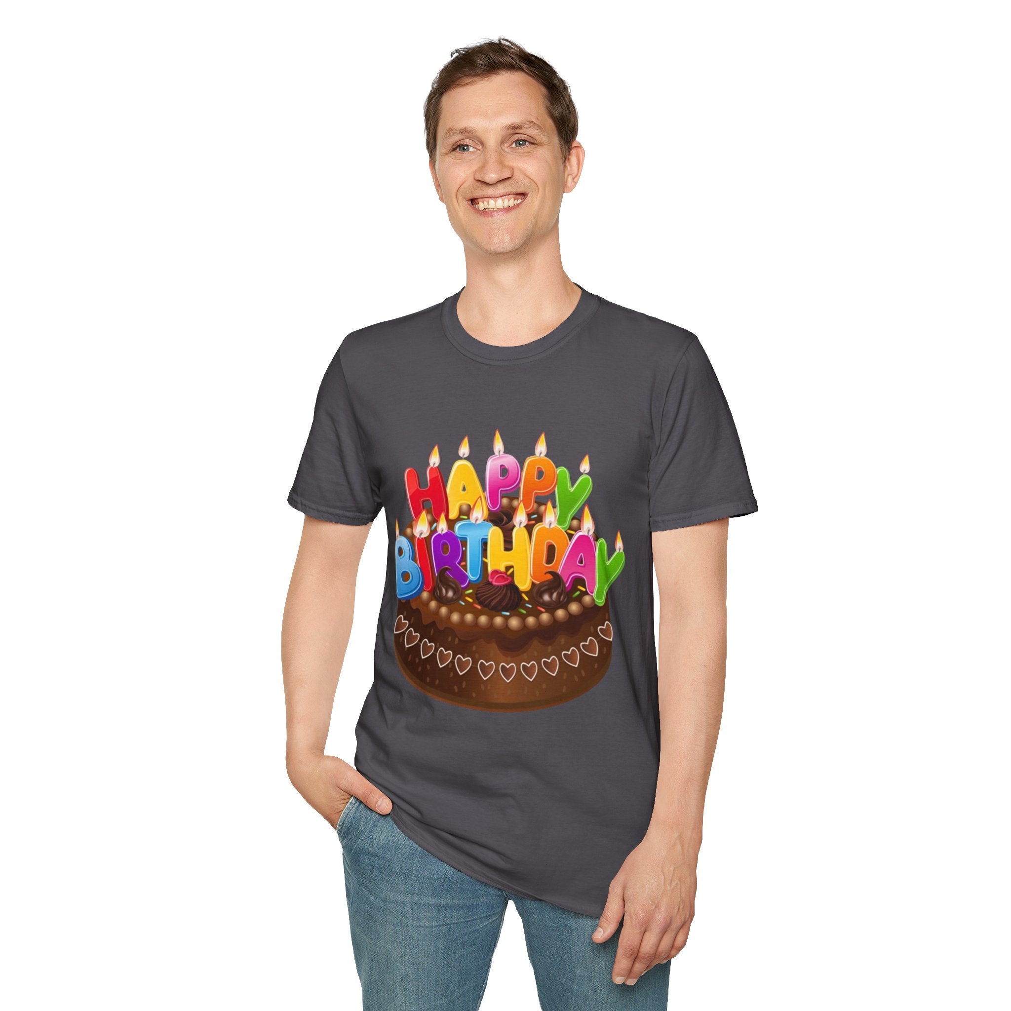Happy Birthday Cake Unisex Softstyle T-Shirt Personalize It!