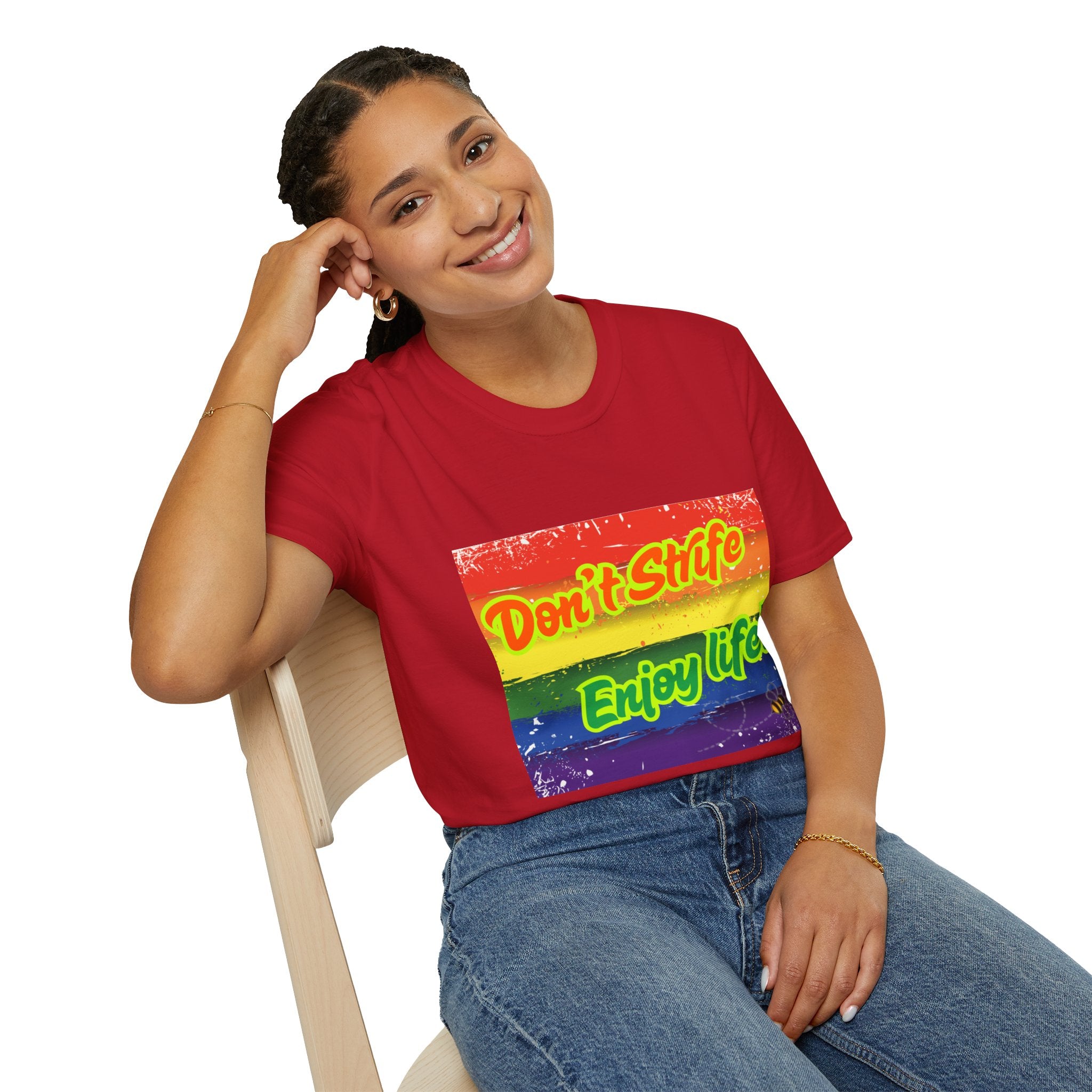 Don't Strife, Enjoy Life Rainbow Unisex Softstyle T-Shirt