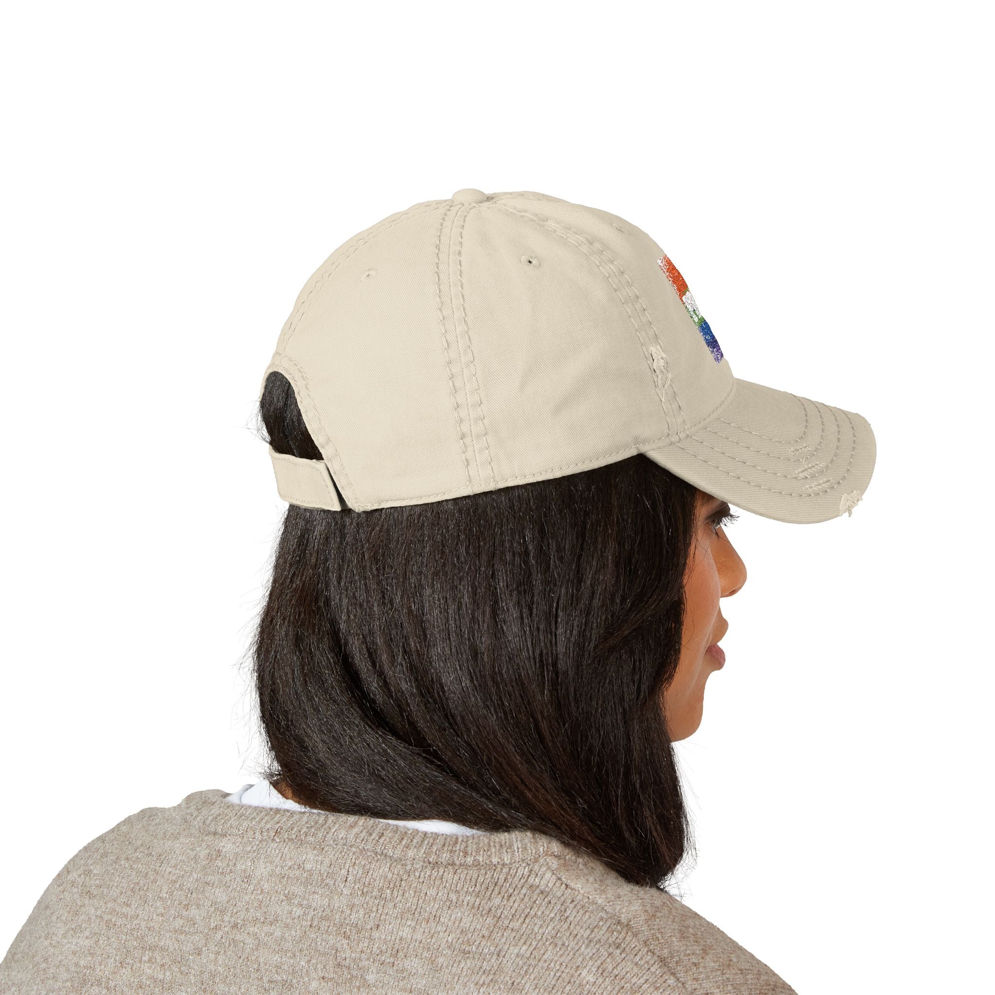 Pride Rainbow Embroidered Distressed Dad Hat