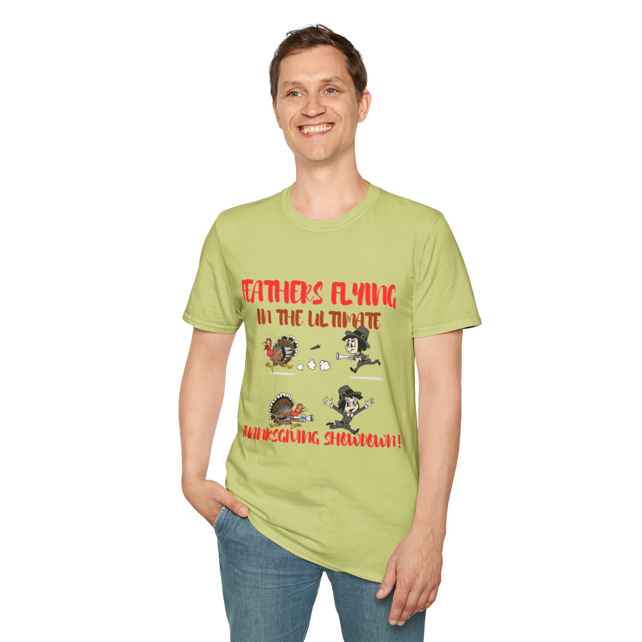 Feathers Flying In The Ultimate Thanksgiving Showdown Unisex Softstyle T-Shirt