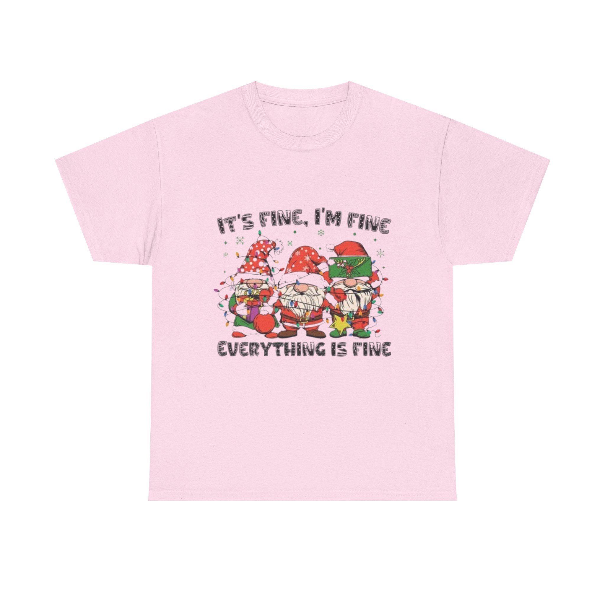 It's Fine, I'm Fine, Everything Is Fine Gnome Christmas Unisex Heavy Cotton T-Shirt
