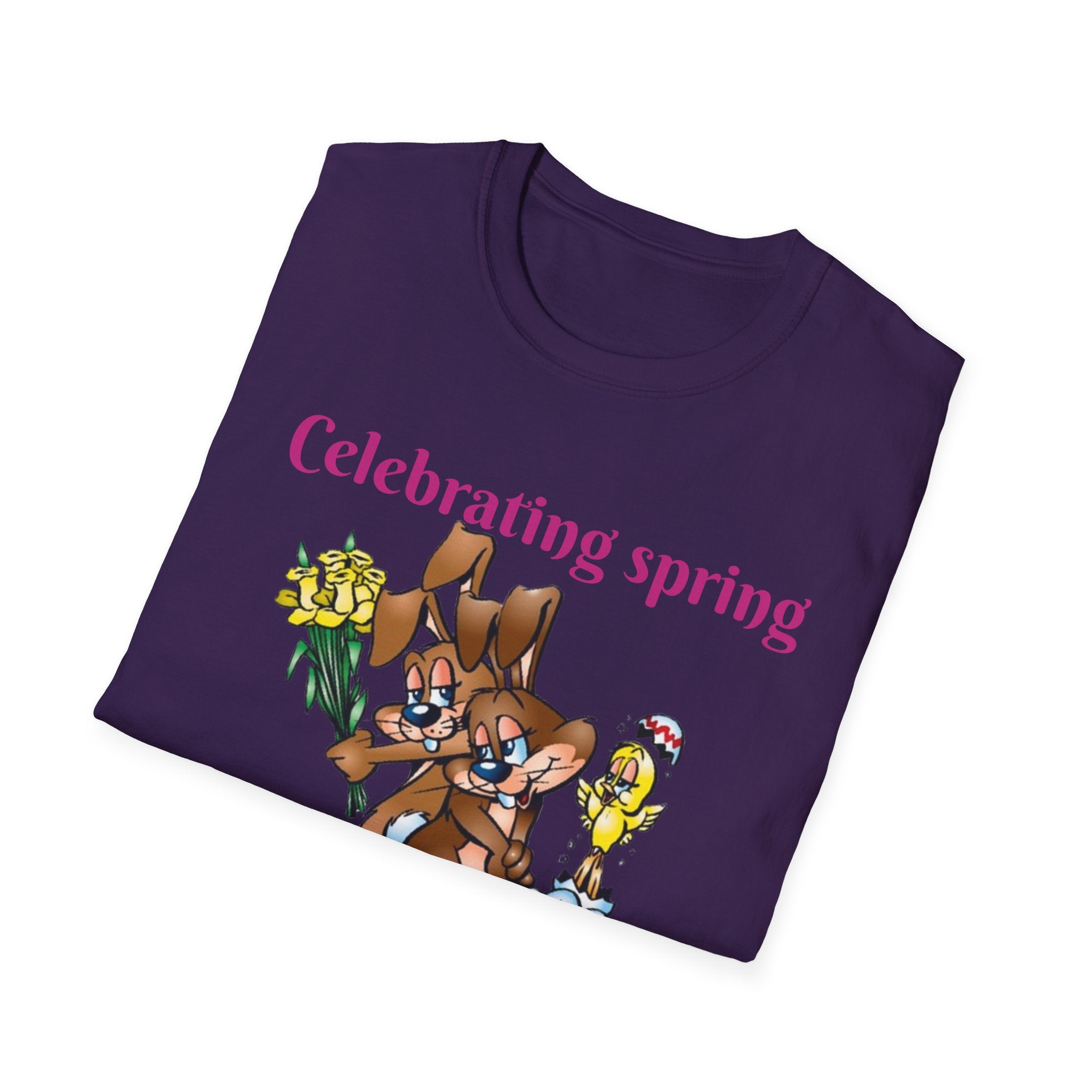 Celebrating Spring With Flowers And Friends Bunny Unisex Softstyle T-Shirt