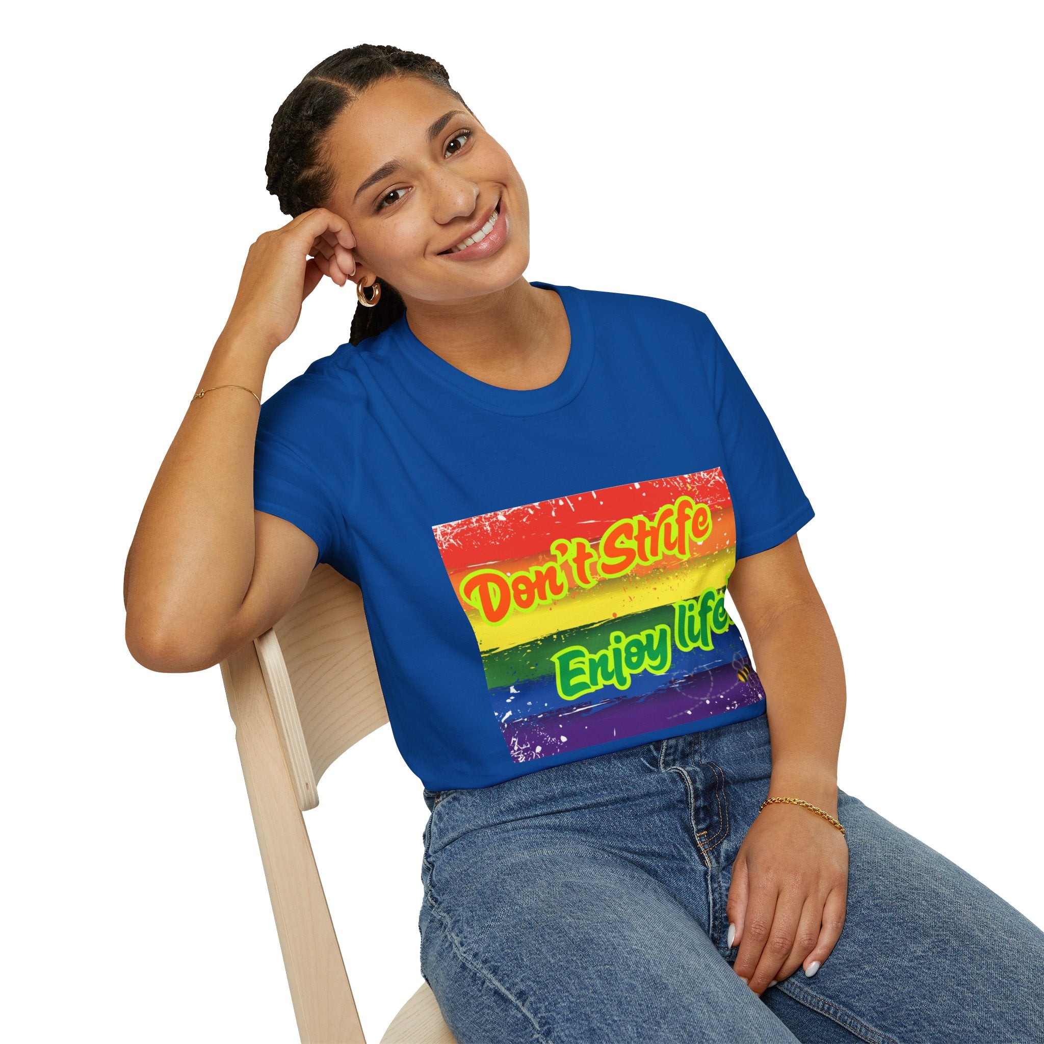 Don't Strife, Enjoy Life Rainbow Unisex Softstyle T-Shirt