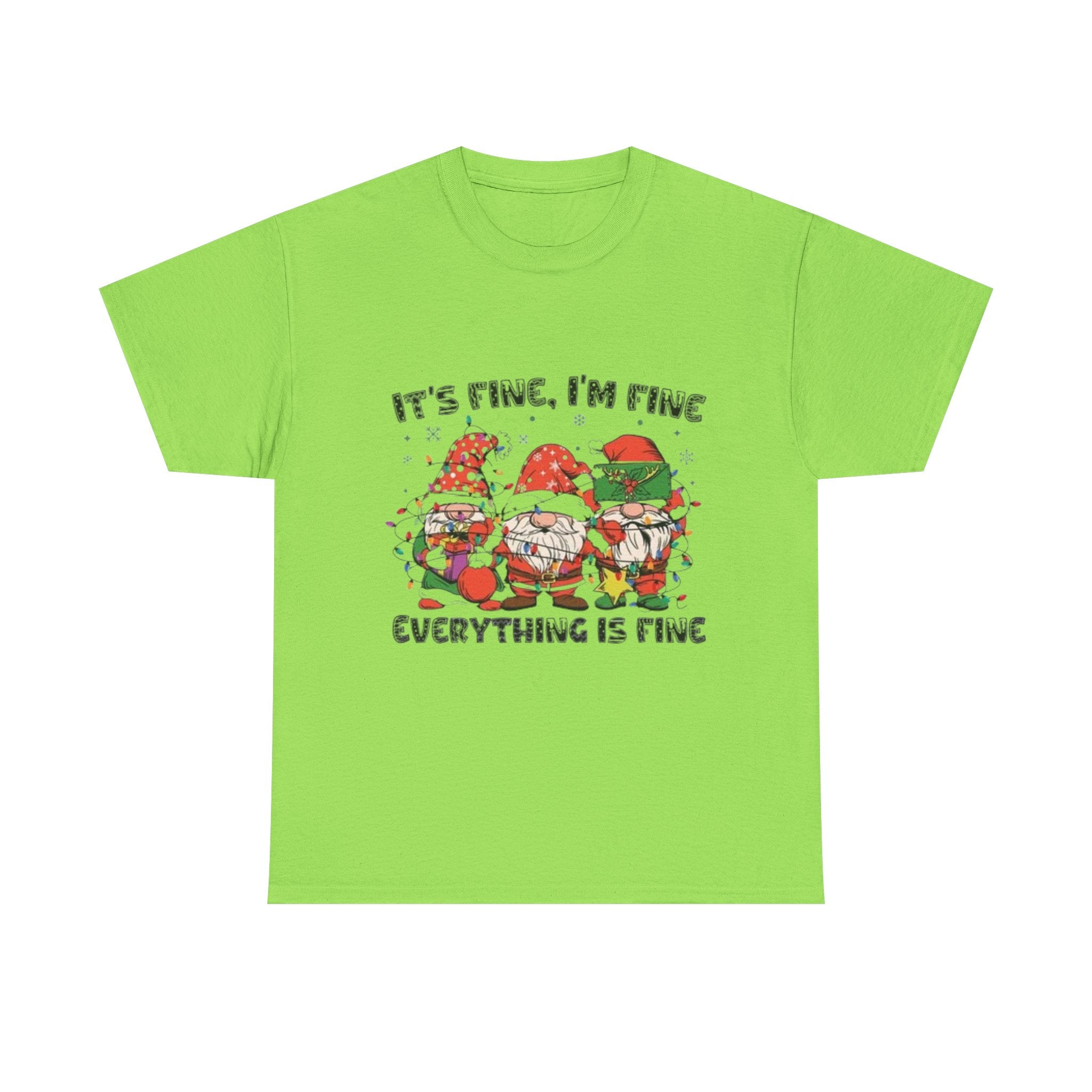 It's Fine, I'm Fine, Everything Is Fine Gnome Christmas Unisex Heavy Cotton T-Shirt