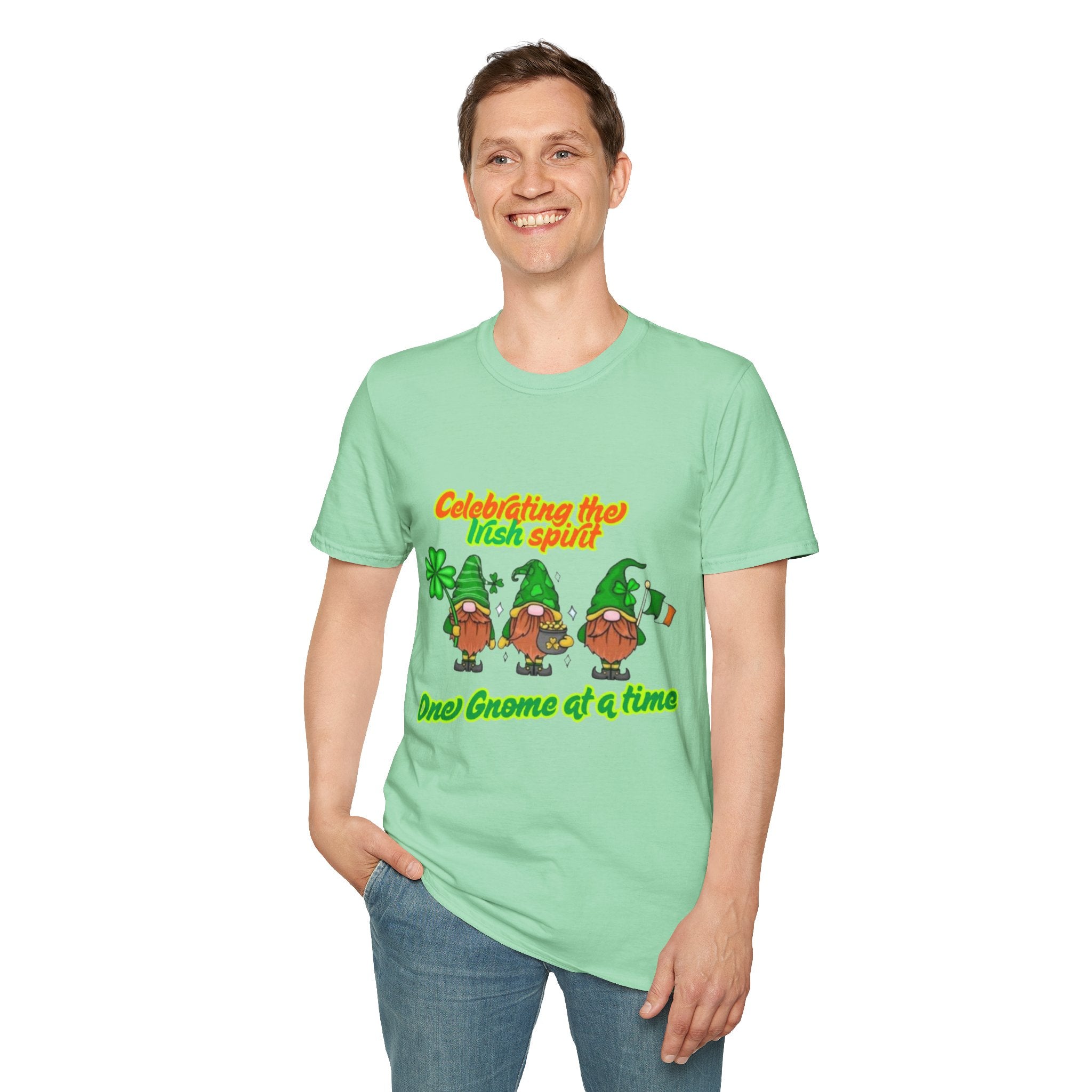 Celebrating the Irish Spirit One Gnome At A Time Unisex Softstyle T-Shirt