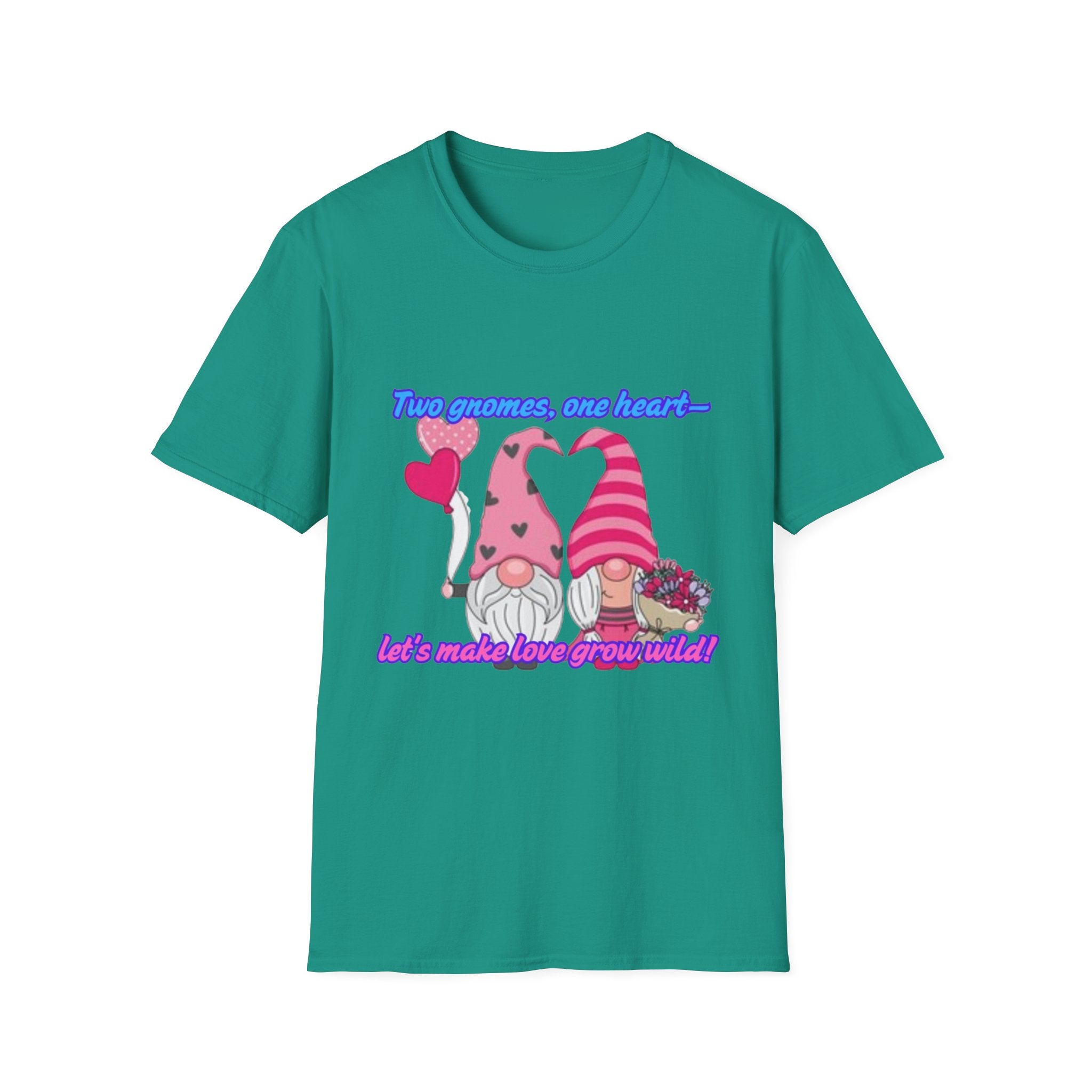 Two Gnomes, One Heart- Let's Make Love Grow Wild Unisex Softstyle T-Shirt