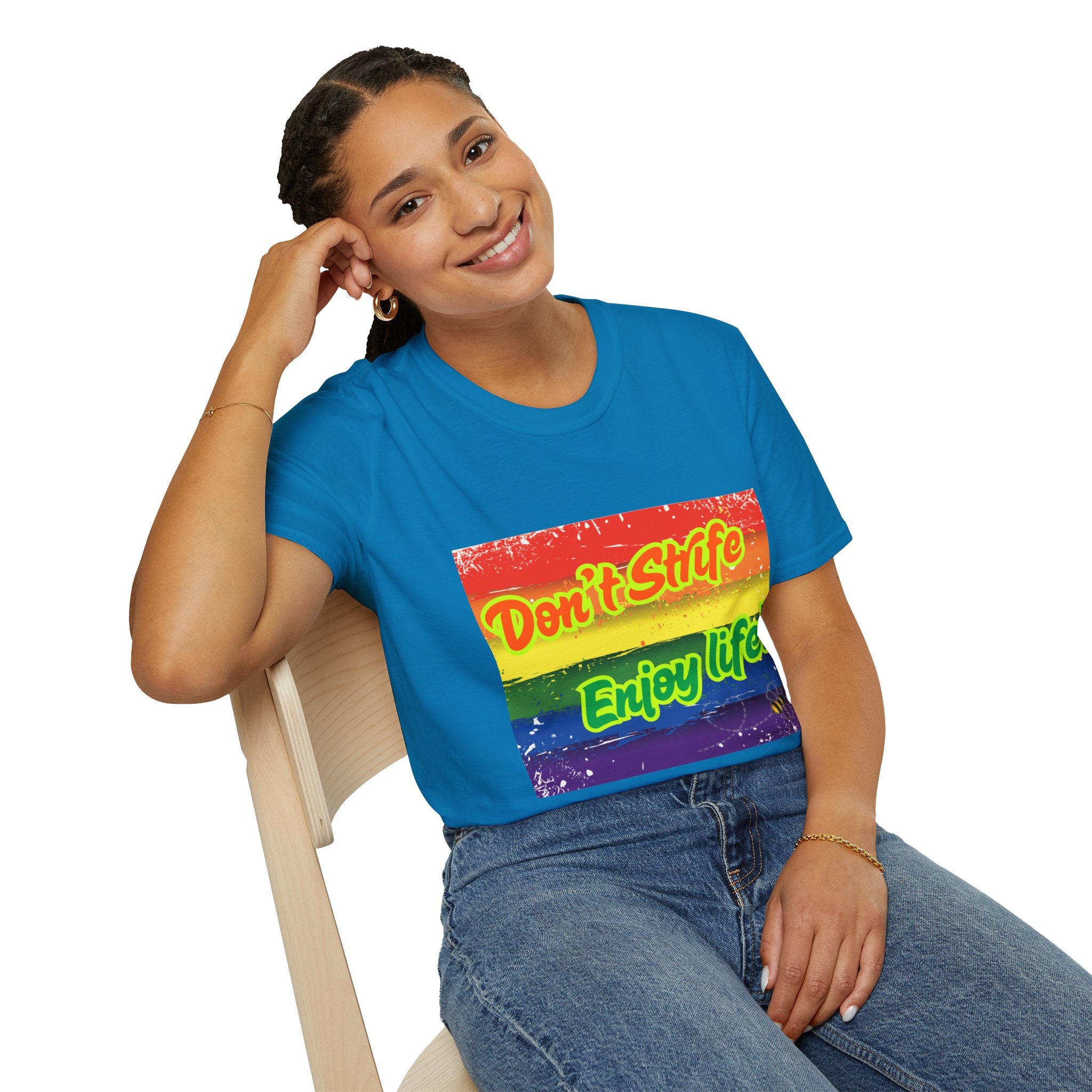 Don't Strife, Enjoy Life Rainbow Unisex Softstyle T-Shirt