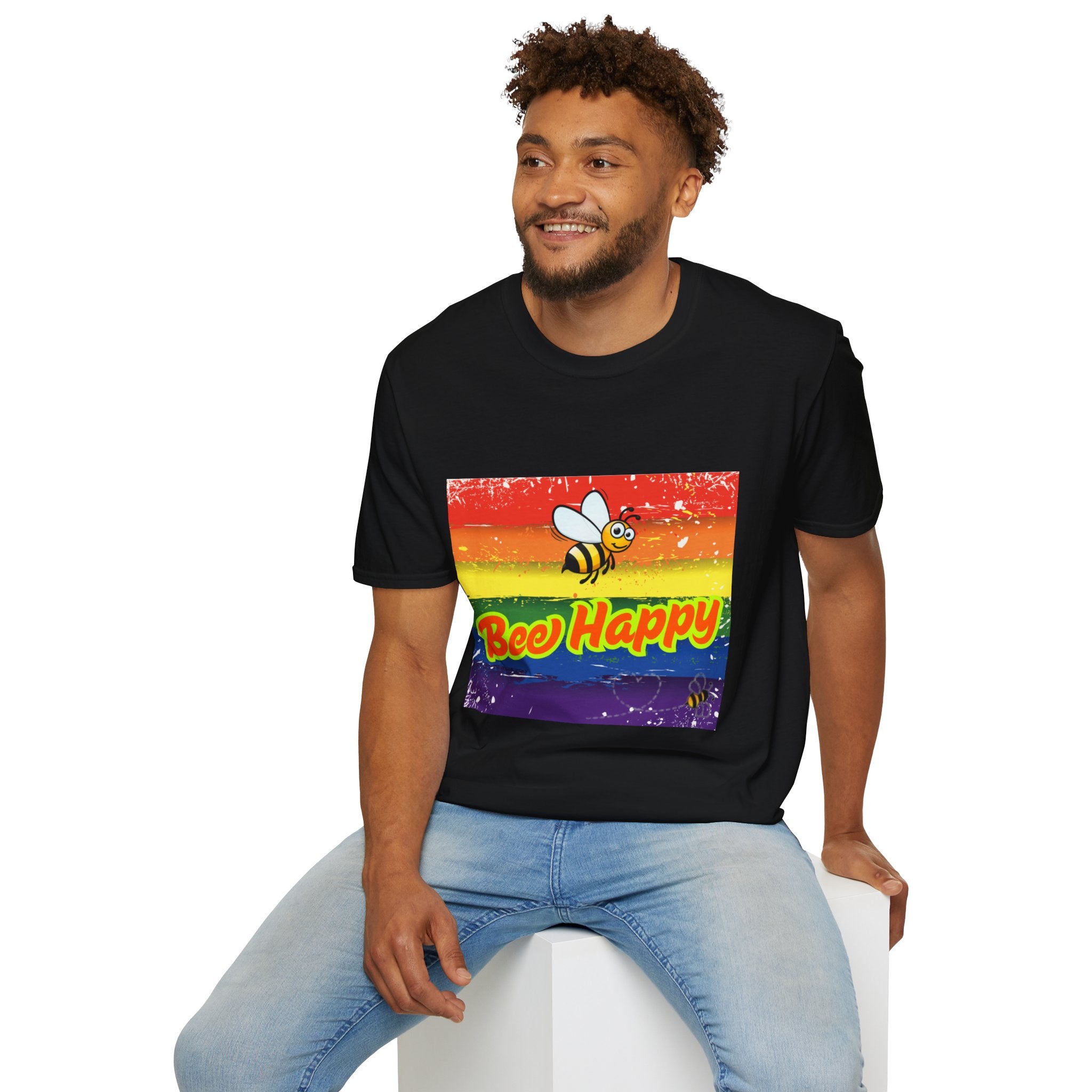 Bee Happy Rainbow Unisex Softstyle T-Shirt